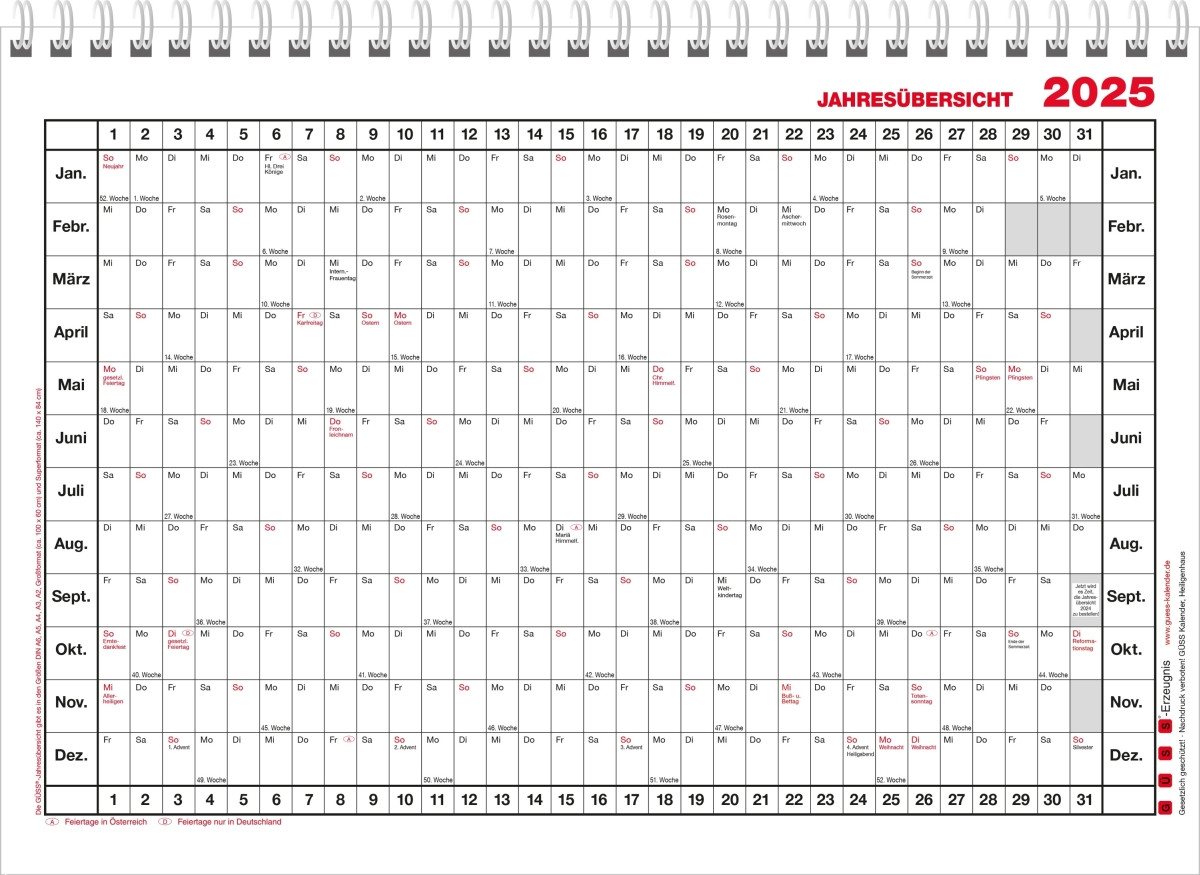 Thumbnail - GÜSS Kalender Schreibtischkalender Langzeitjahresübersicht A4 für 5 Jahre ab 2026
