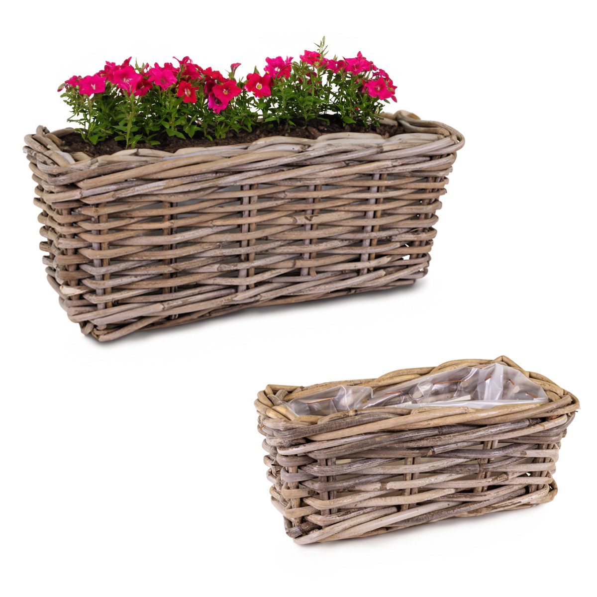 matches21 HOME & HOBBY Blumentopf Rattan Pflanzkübel als rechteckige Pflanztöpfe in 24, 40 cm (1 St), Große Rattan-Körbe als Pflanz-Kästen Blumentöpfe für aussen