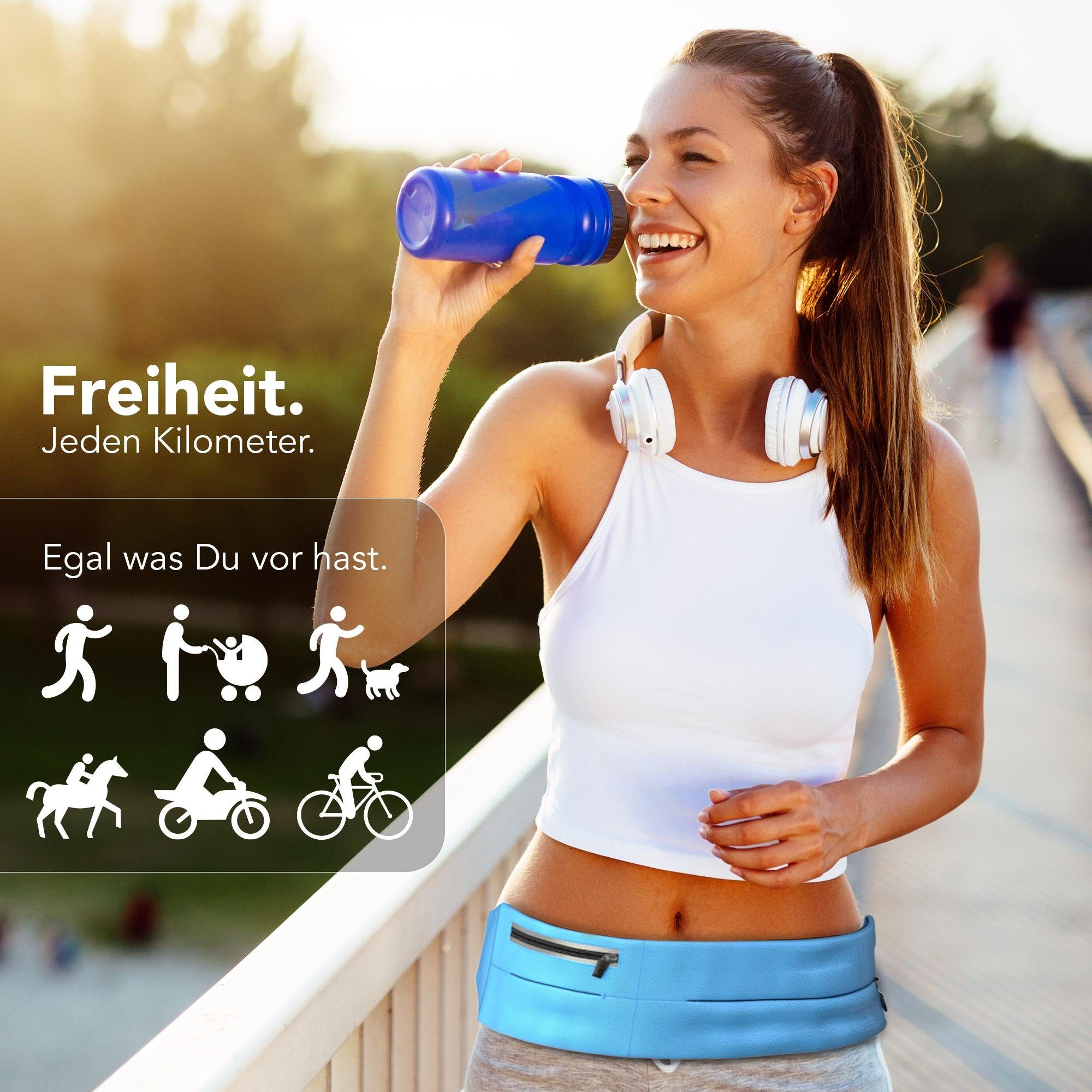 EAZY CASE Laufgürtel Universal Sport Bauchtasche Breit Laufgürtel für Handy Schlüssel etc. Sporttasche Bauchtasche Hell Blau