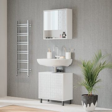 Vicco Badmöbel-Set Badezimmer 2-er Set AGASTA Weiß Hochglanz, (2-St., 2-er Set)