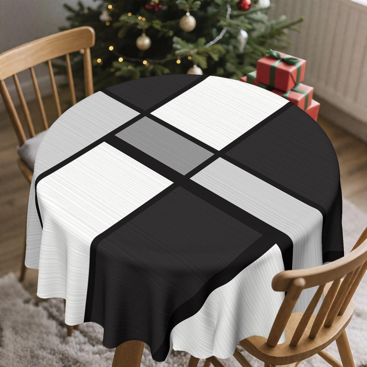 LuxusKollektion Tischdecke Tischdecke Rund 60 Zoll Weihnachts-Design Schwarz-Weiss (1-tlg)