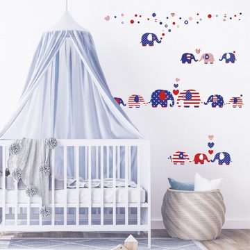 anna wand Wandsticker United Elephants - Elefanten Stars & Stripes blau / weiß / rot - Wandtattoos Kinderzimmer - Wanddeko
