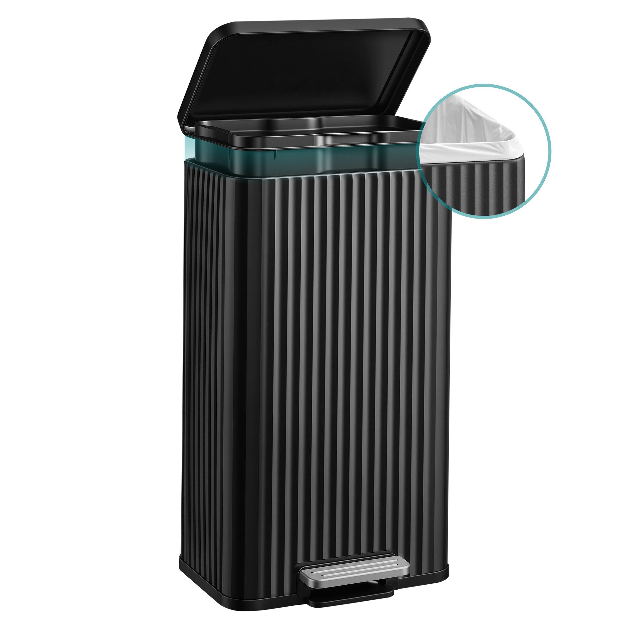 SONGMICS Mülleimer Küche, Abfallbehälter mit Deckel und Pedal, Softclose, Herausnehmbarer Inneneimer, 30 L