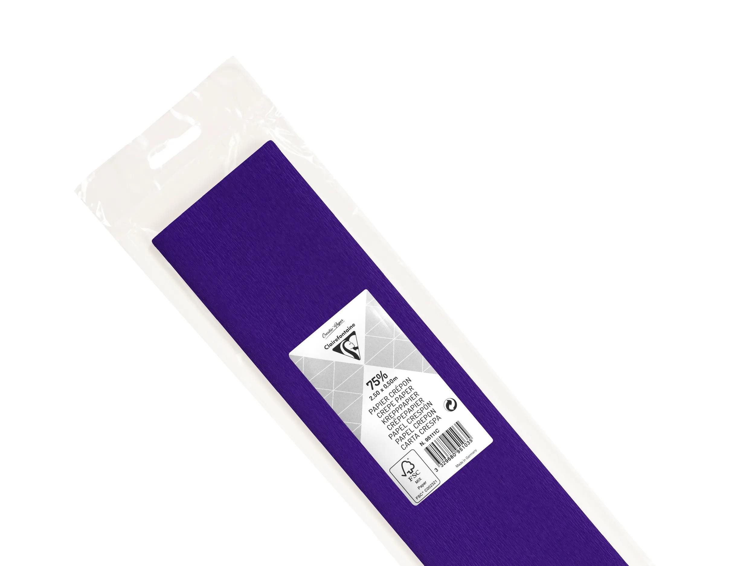 CLAIREFONTAINE Kreppband 10x Krepppapier, Blisterpackung 1 Blatt 2,50x0,50m Violett 95111C Krepppapier