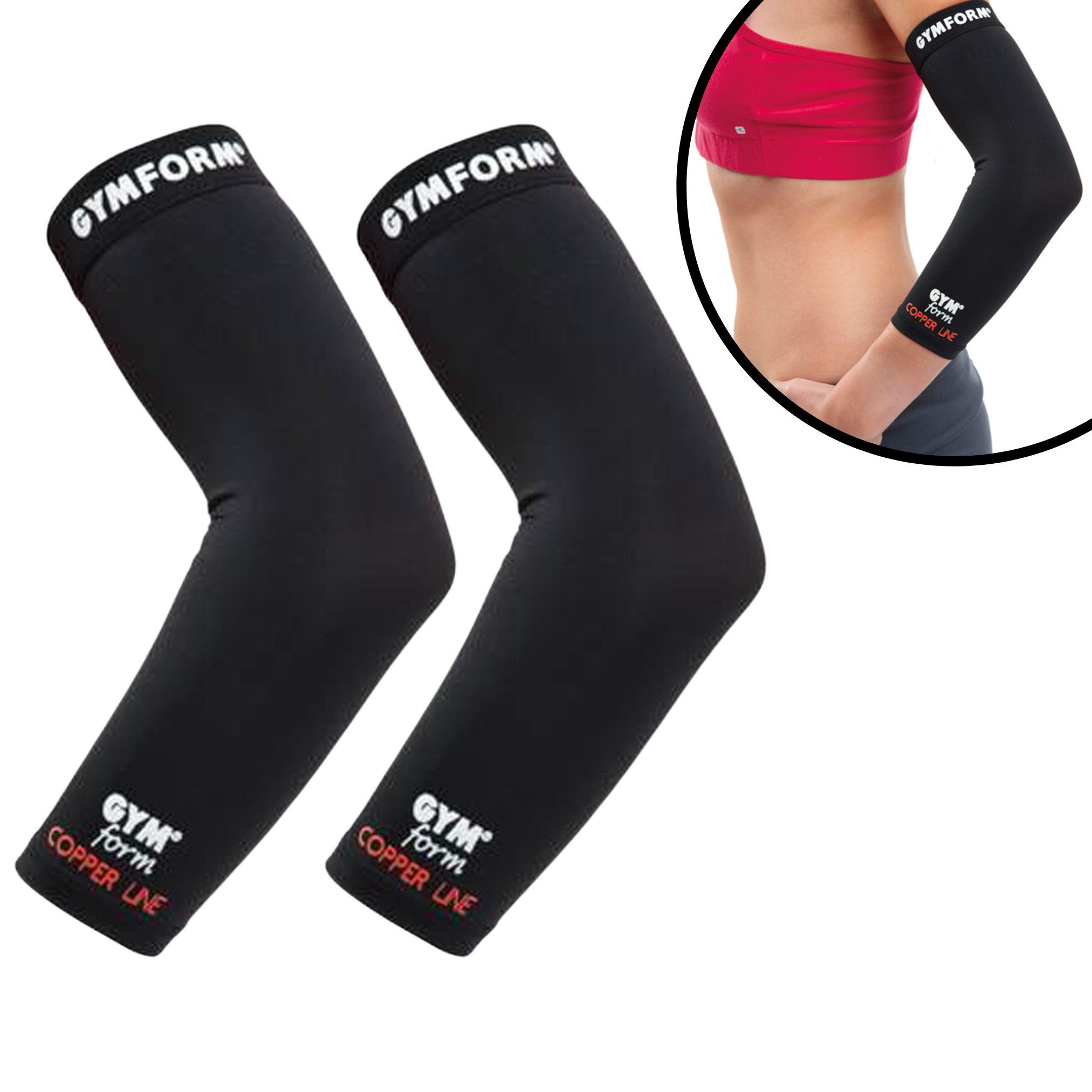 Gymform® Ellenbogenbandage Copper Line - Elbow Sleeve (Spar-Set 1er oder 2er Pack, 2-tlg., in 4 Größen - S, M, L, XL), Ellenbogenstütze - Kompressions Bandage aus Kupferfasern, atmungsaktiv
