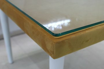 JVmoebel Couchtisch Designer Couchtisch Glastisch Sofa Tisch Beige Samt Neu Sofort