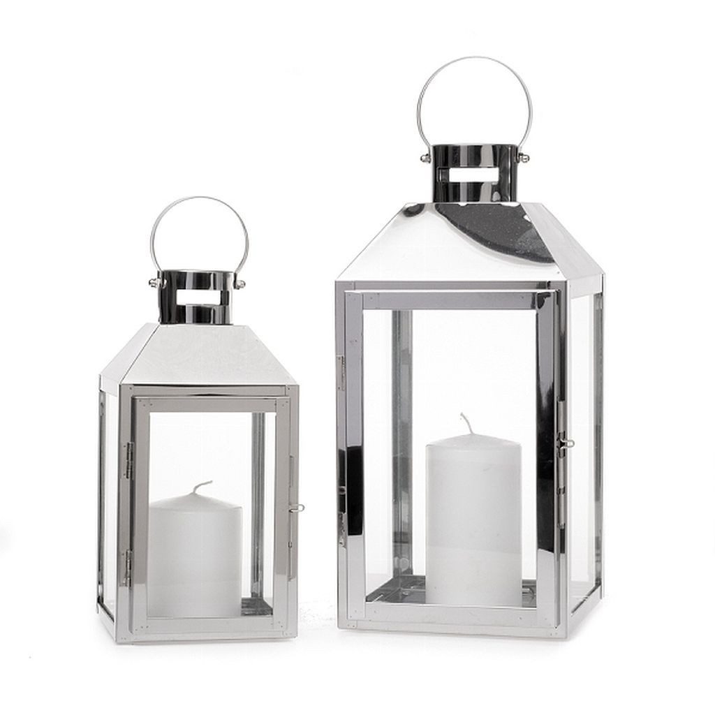 Dragimex Kerzenlaterne Laternen 2er Set silber Edelstahl Glas – Windlichter modern