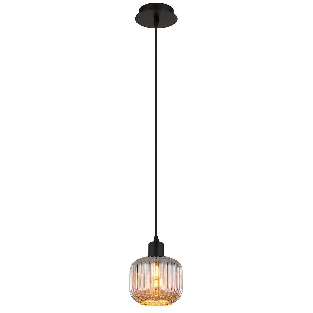NOWA Hängeleuchte, Leuchtmittel nicht inklusive, Hängeleuchte Pendelleuchte Esszimmerlampe Rauchglas schwarz Retro E14