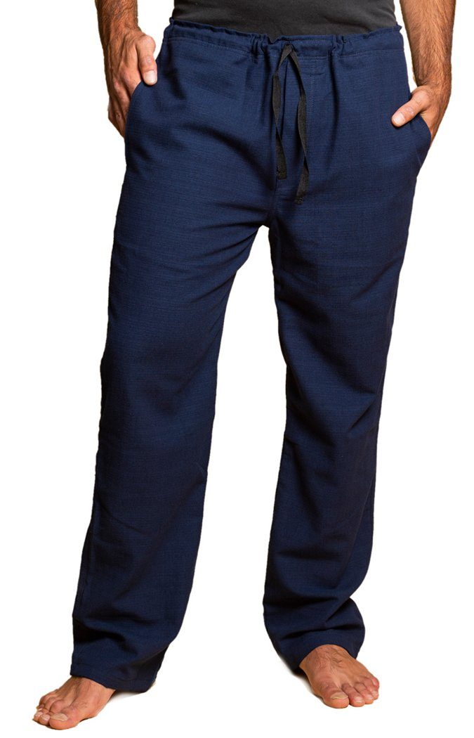 PANASIAM Wellnesshose Einfache Baumwoll-Bundhose T01 Wohlfühlhose ohne Reissverschluss Stoffhose mit Tunnelzug Unisex Sommerhose Hose in blau | Weite Hosen