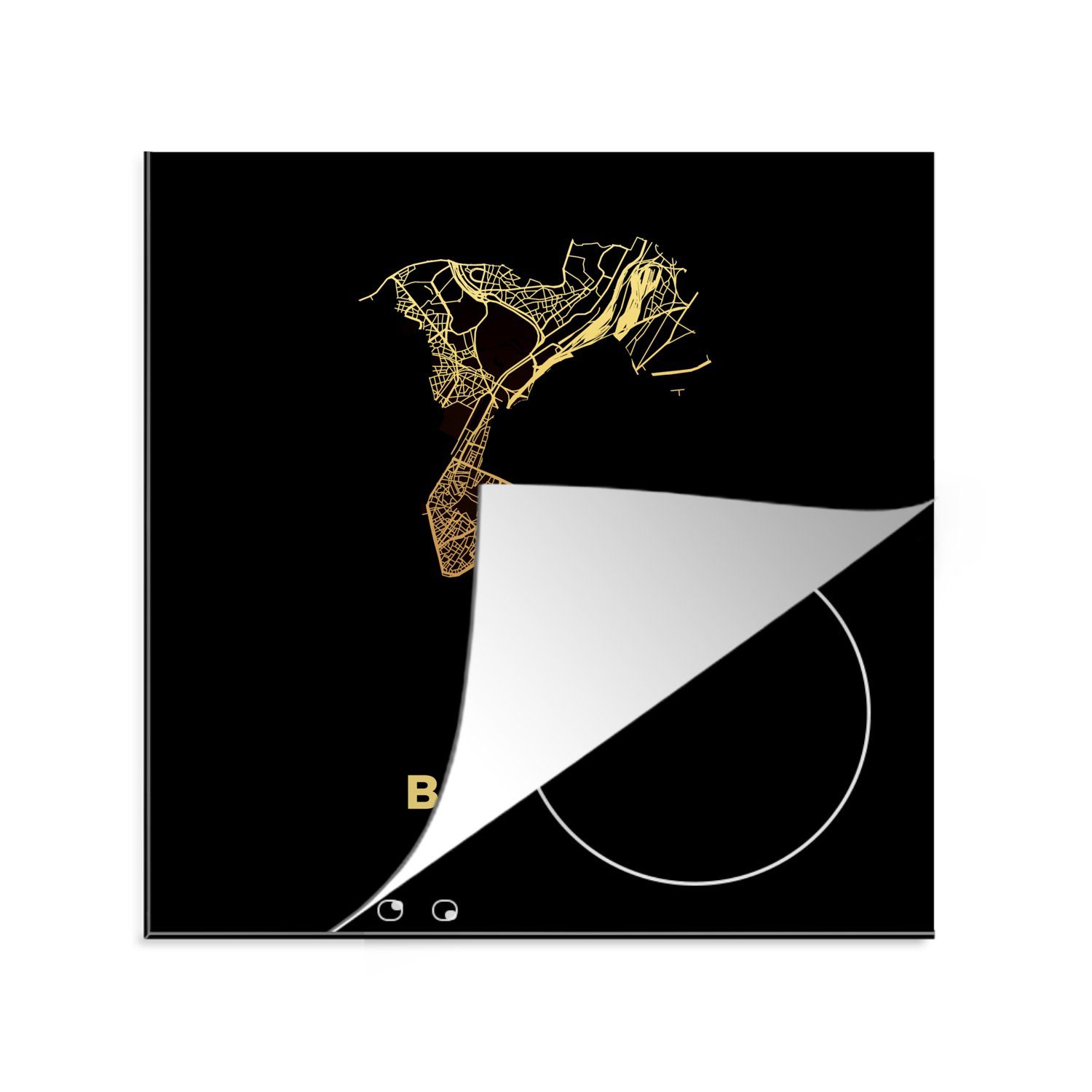 MuchoWow Herdblende-/Abdeckplatte Brüssel - Gold - Belgien - Stadtplan - Karte, Vinyl, (1 tlg), 78x78 cm, Ceranfeldabdeckung, Arbeitsplatte für küche | Herdabdeckplatten