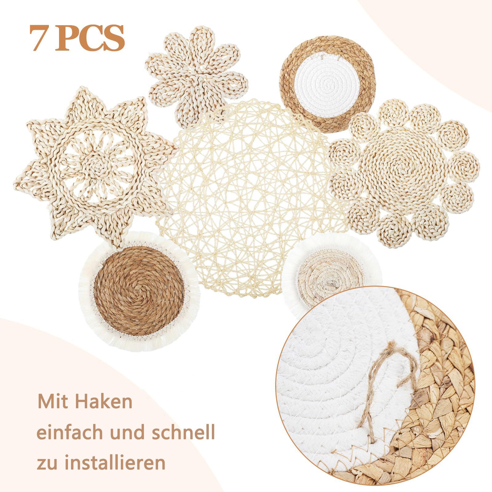 Minicloss Wanddekoobjekt 7 Stück Boho-Wandkörbe, Dekoration zum Aufhängen, runde Wandkunst (7 St), für Bauernhaus-Wohnzimmer, Schlafzimmer, Küchendekorationen – Bild 4 von 5
