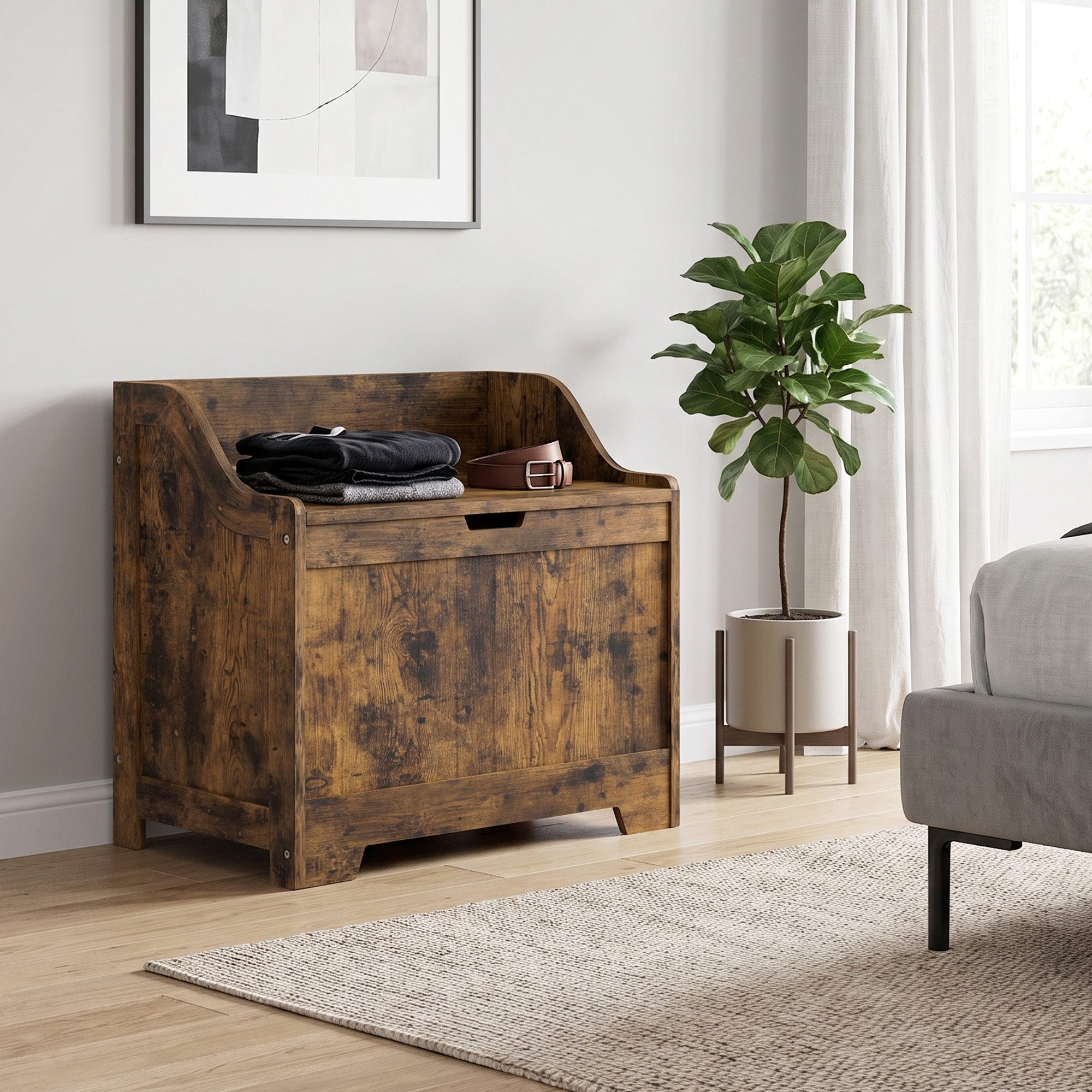 OKWISH Aufbewahrungsbox Holztruhe Rustikal Braun mit Sicherheits-Scharnier und G