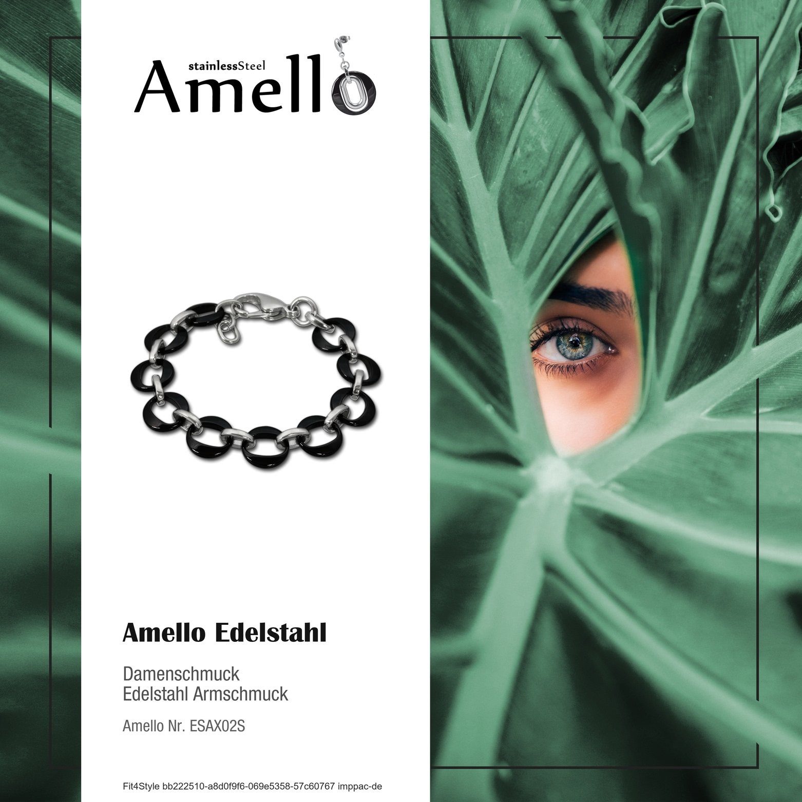 schwarz Steel) Amello Ringe silber Edelstahlarmband Damen für Armbänder (Stainless Amello Armband Edelstahl (Armband),