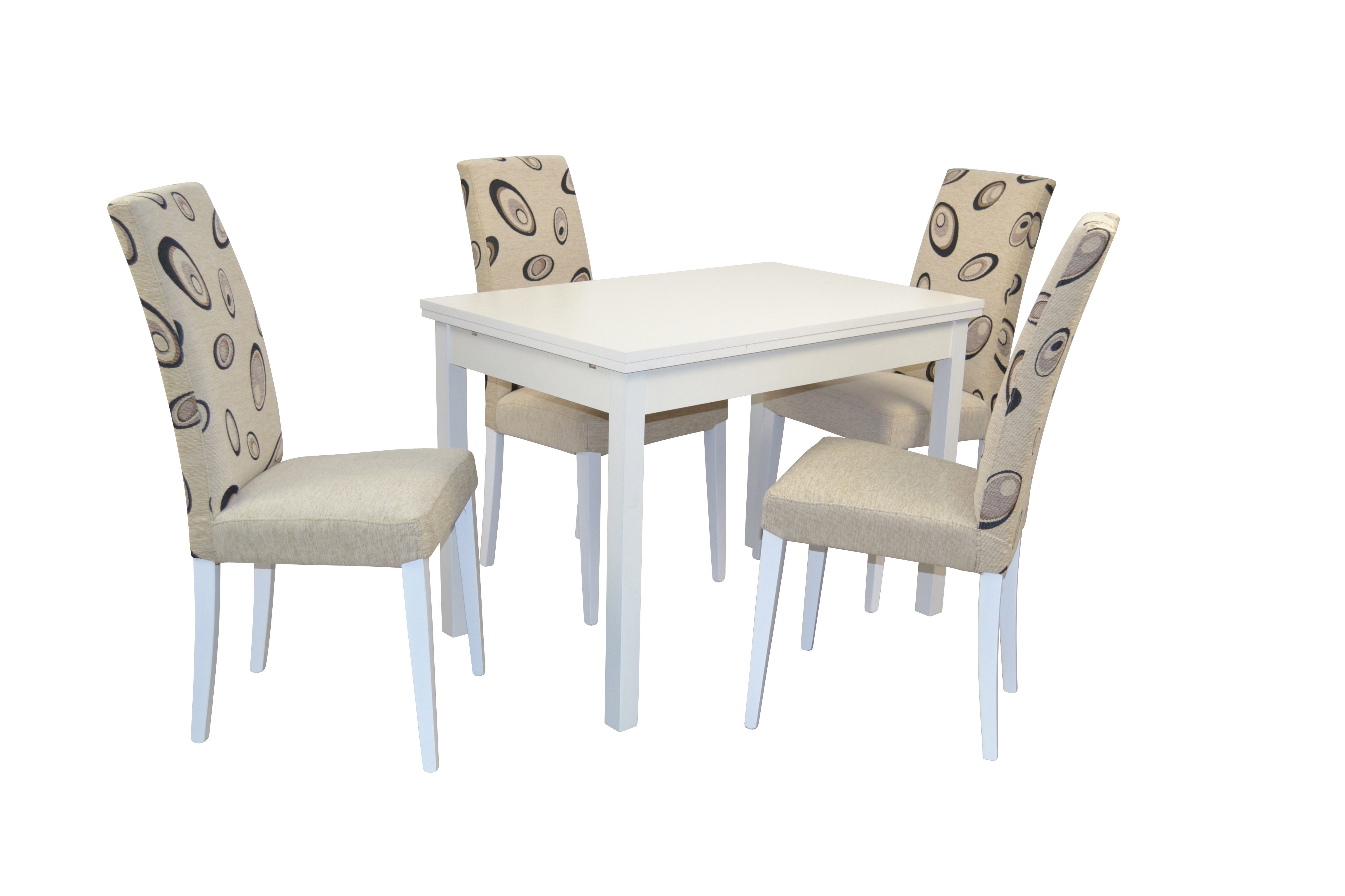 moebel-direkt-online Essgruppe 5tlg. Tischgruppe, (Spar-Set, 5tlg. Set), Esstisch mit Ansteckplatten vergrößerbar Stoffbezug beige