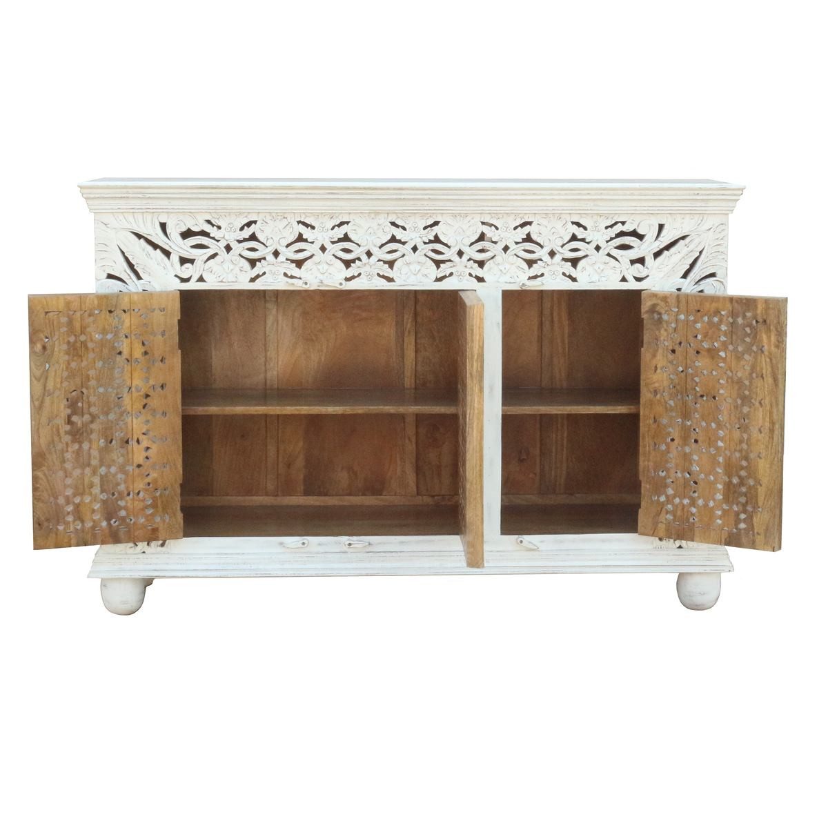 Oriental Galerie Unterschrank Weiß Whitewash Sideboard Manisha Weiß 150 cm