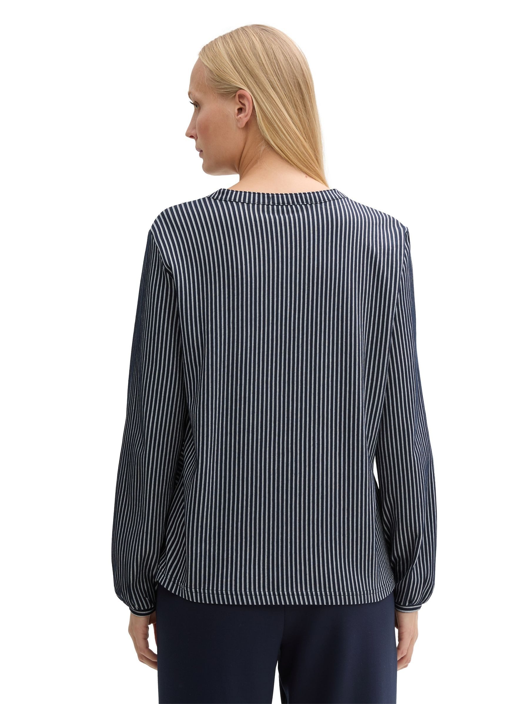 TOM TAILOR Blusenshirt Langärmlige mit V-Ausschnitt und feinen Streifen Bluse mit Streifenmuster