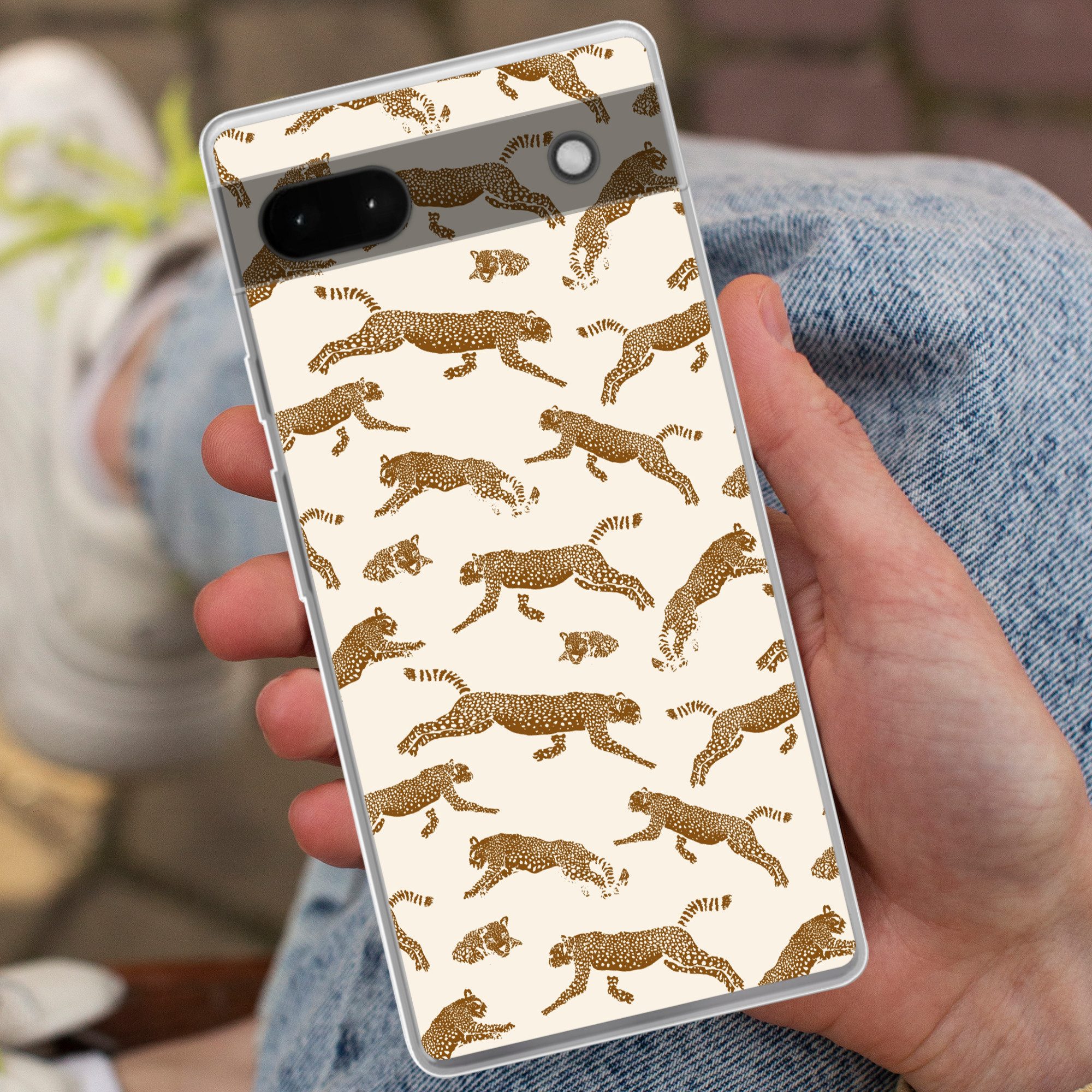 MuchoWow Handyhülle für Google Pixel 6a Panther - Tiere - Beige - Braun - Muster, Phone Case, Silikon, Schutzhülle Dünn