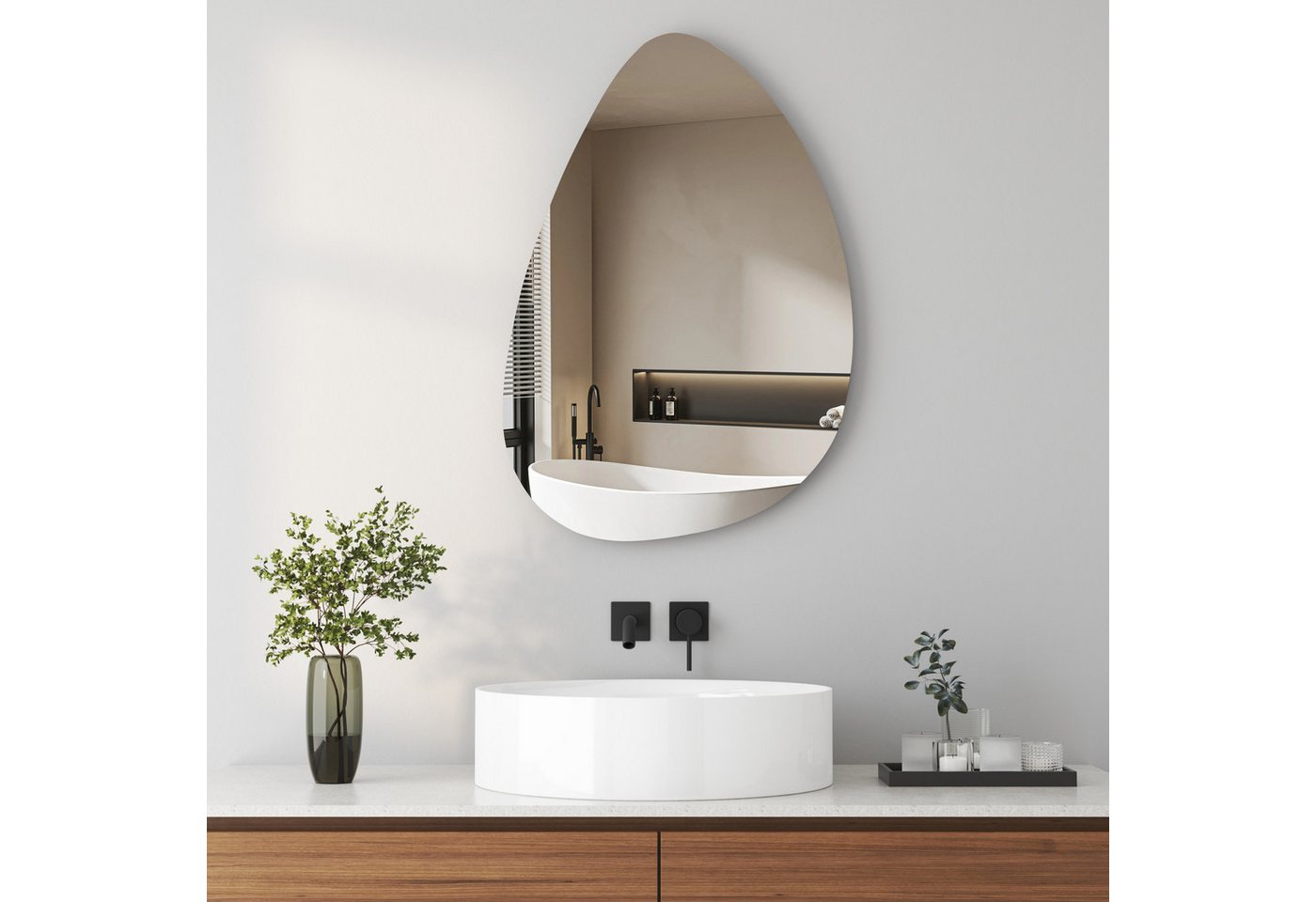 Hopibath Dekospiegel Wandspiegel Flur Modern Asymmetrisch Spiegel Schminkspiegel Wand (Flurspiegel Badspiegel Türspiegel, 1-St., 65x90cm, 45x70cm, Wassertropfen), mit Metall Haken