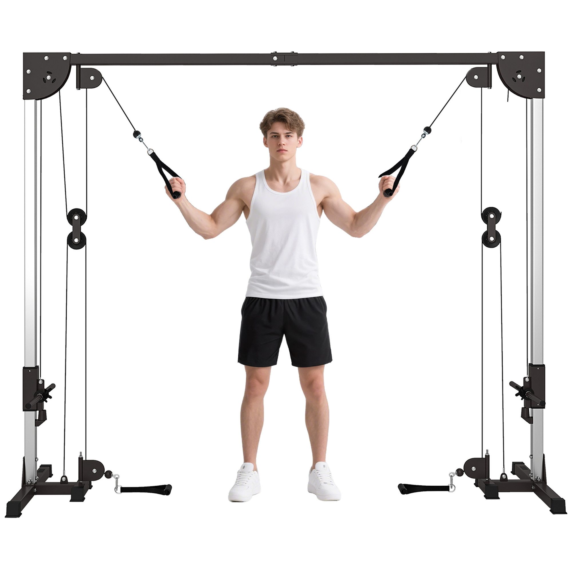SPORTNOW Kraftstation Kabelzugstation, Cable-Crossover mit 50kg Steckgewichte, freistehend, 6 Gewichtsblöcke (Kabelzug Station für Zuhause, 2-tlg., Kabelzugstation mit Griffen), für Diverse Übungen im Homegym 245 x 207 cm