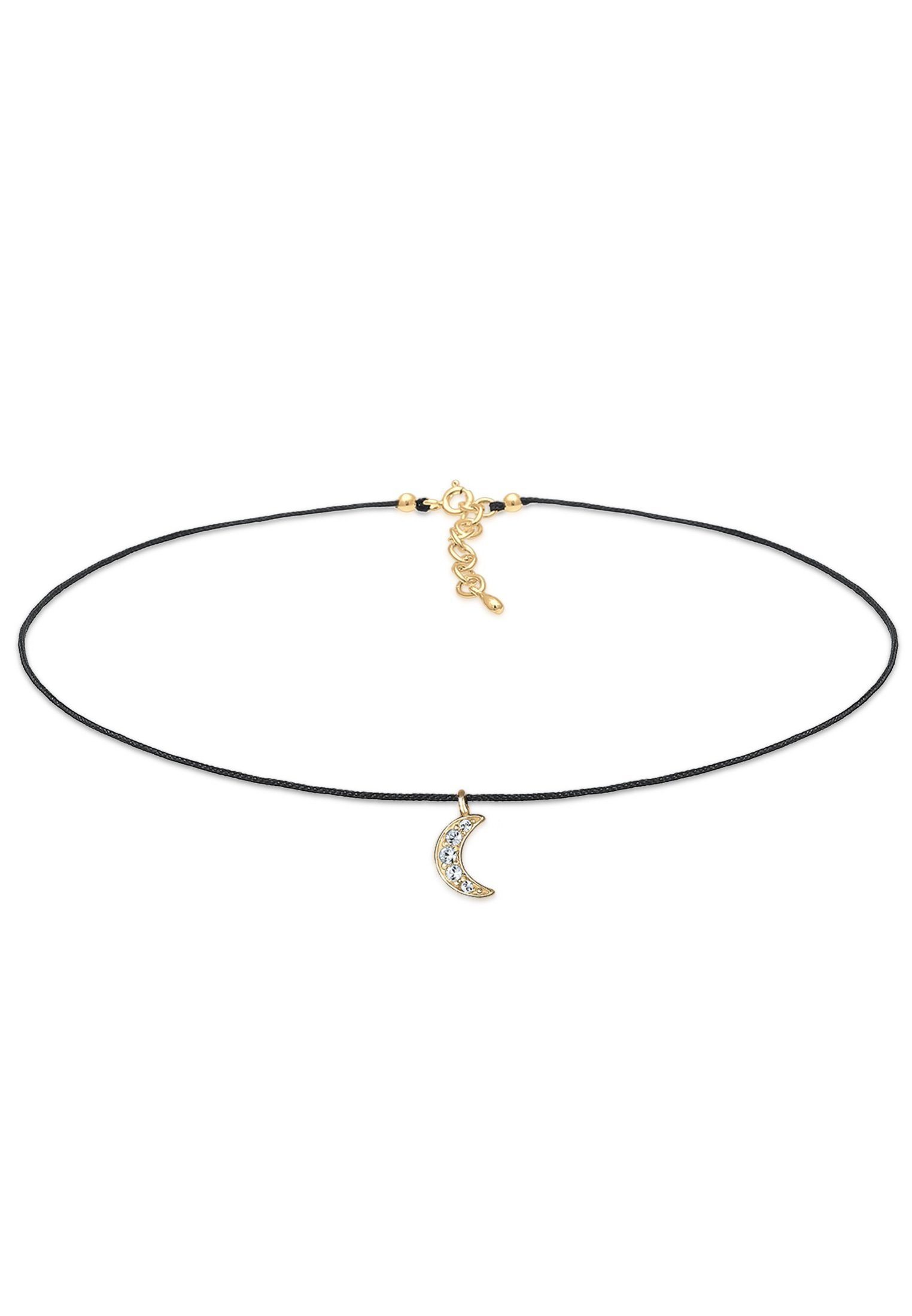 Collier Choker Halbmond Kristalle Silber