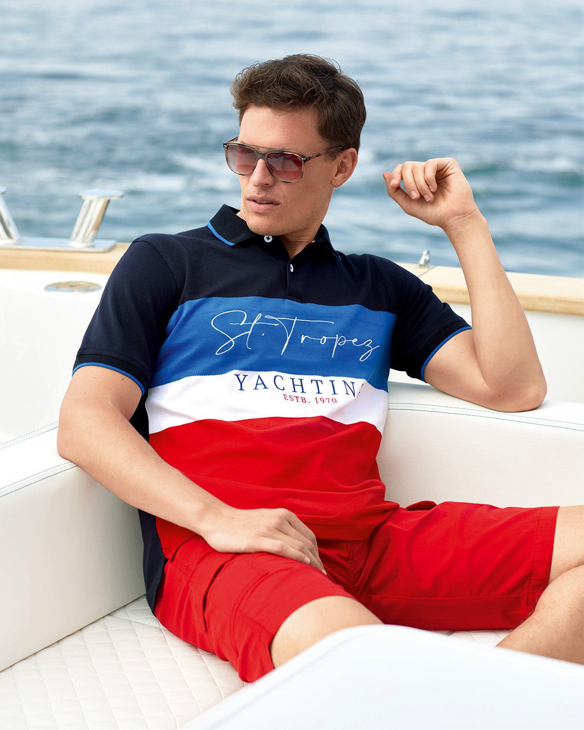 Hajo Poloshirt Flächenteiler-Poloshirt mit Schriftzug