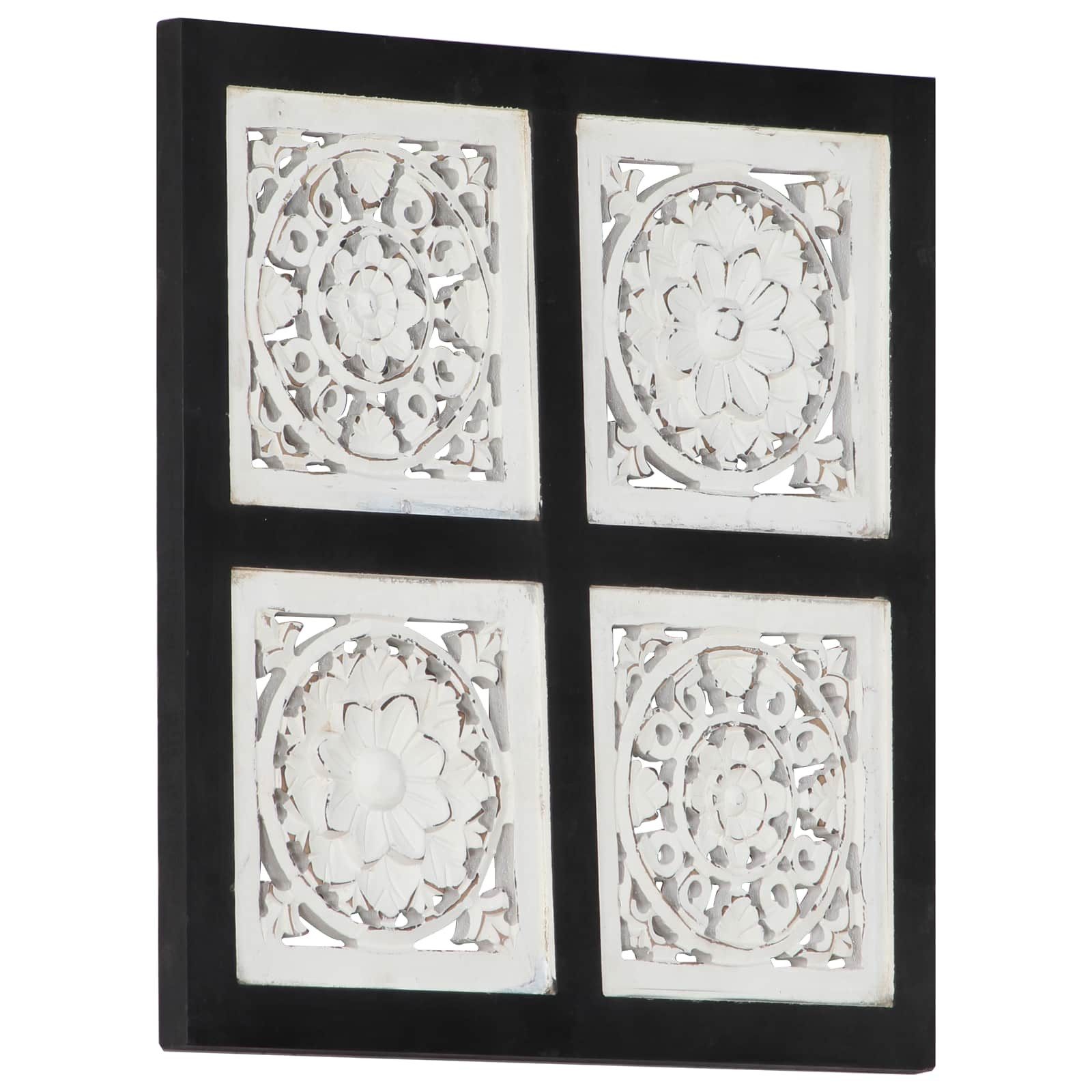 furnicato Wandpaneel Wandkunst Massivholz 40 x 40 x 1,5 cm Schwarz und Weiß, Handgefertigte Wanddekoration mit Schnitzereien für dein Wohnzimmer