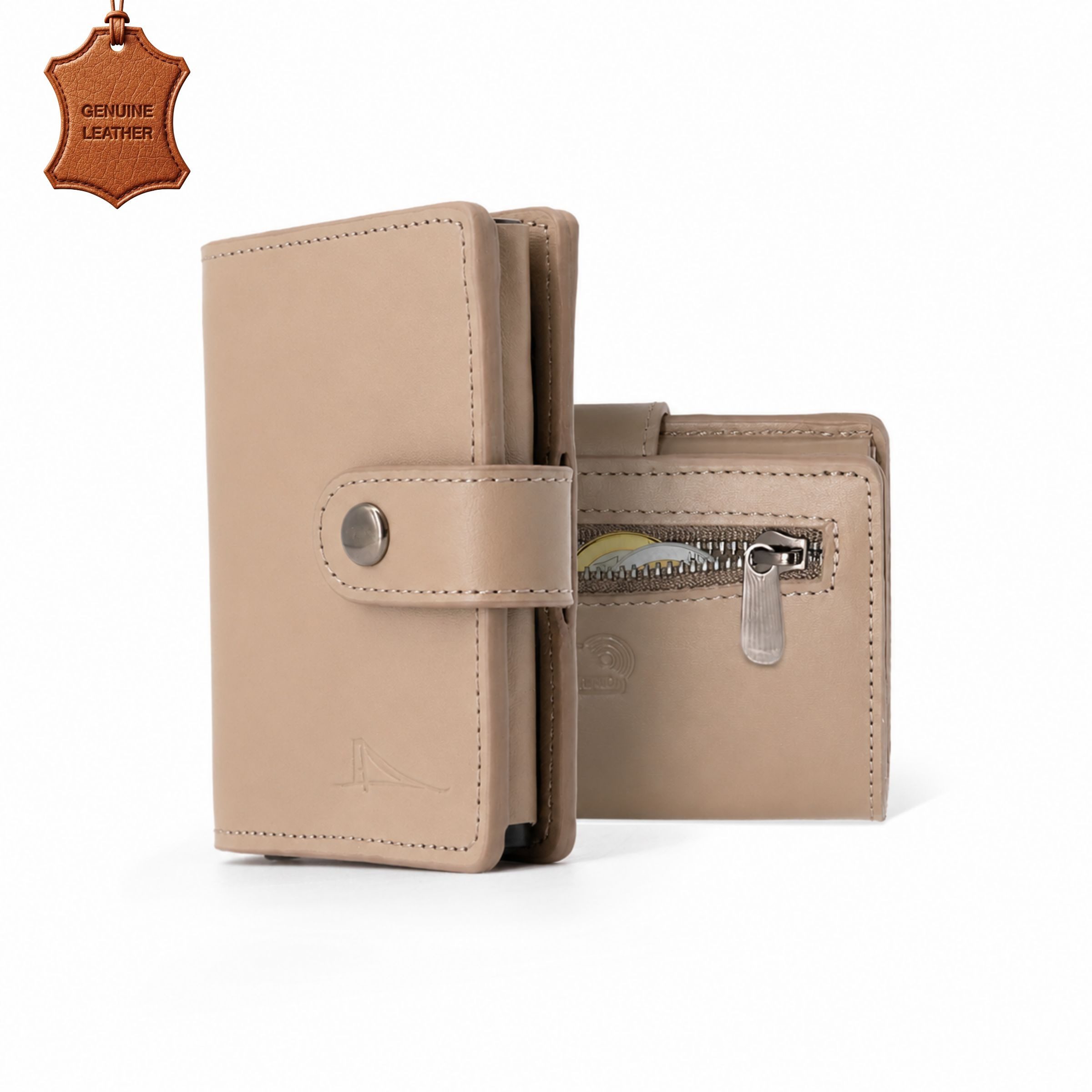 herémood Geldbörse Portemonnaie Damen & Herren, Leder Geldbörse Wallet mit RFID Schutz (Visitenkartenetui Wallets for Men Geschenk Papa RFID Kartenetui, 1-tlg., Portemonnaie Beige Damen Kartenetui RFID Schutz Echtleder Slim), RFID Schutz, Echtleder, Pop Up Mechanismus, Slim Design, Münzfach