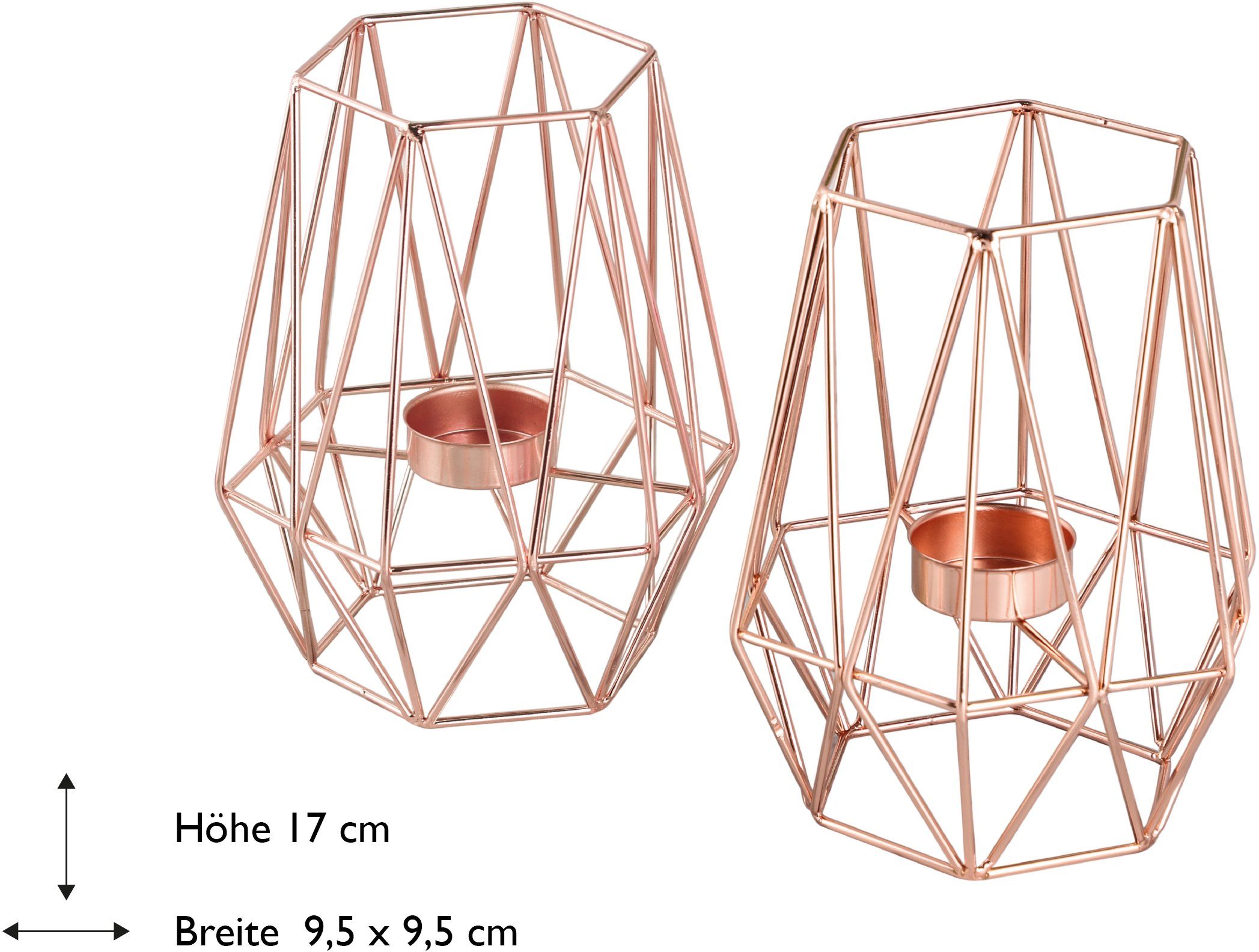 ECHTWERK Teelichthalter Vintage Big, Eisen, Höhe Weihnachtsdeko St), moderner aus geometrisches 17 ca. cm kupferfarben (Set, Design, 2 Kerzenhalter