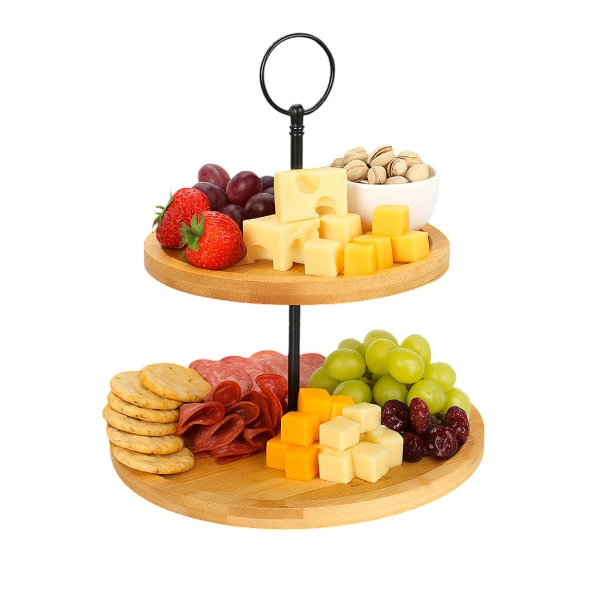 Cheffinger Etagere 2-stöckige Etagere Bambus – Servierplatte für Obst, Snacks & Gebäck, Bambus, (3-tlg)