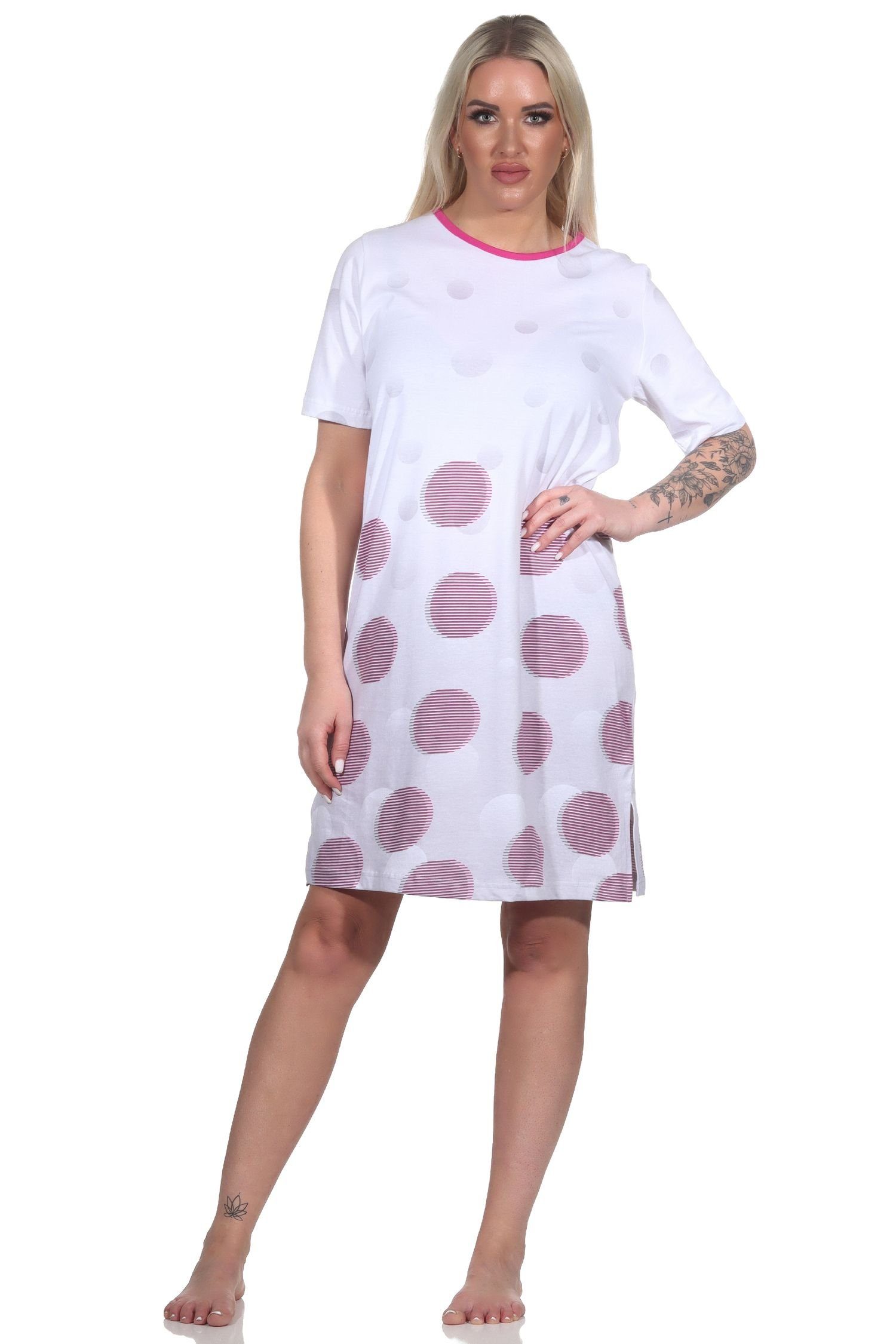 Normann Nachthemd Damen kurzarm Nachthemd in Tupfen-Punkte Optik - auch in Übergrössen pink