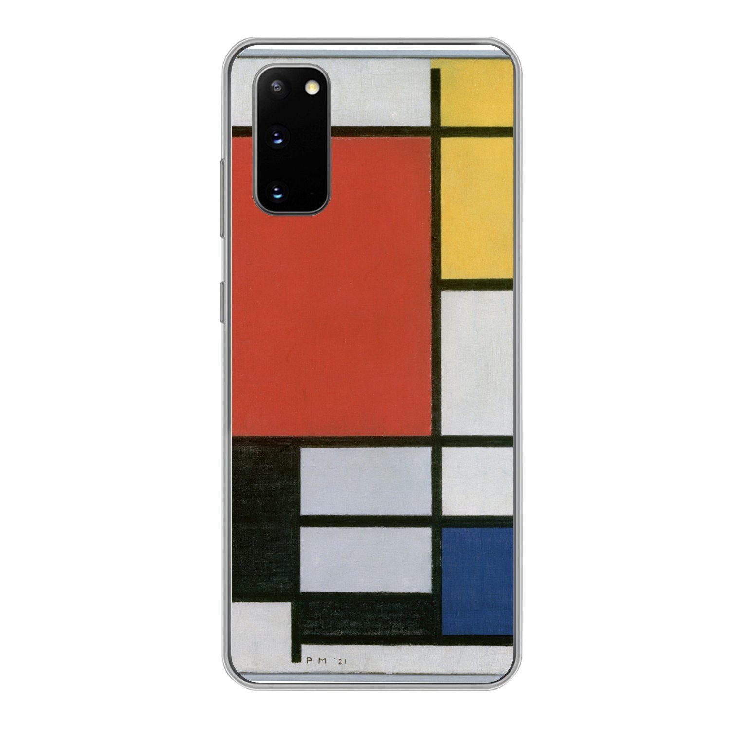 MuchoWow Handyhülle für Samsung Galaxy S20 Komposition 2 in Rot Blau und Gelb - Piet Mondr, Phone Case, Silikon, Schutzhülle Dünn