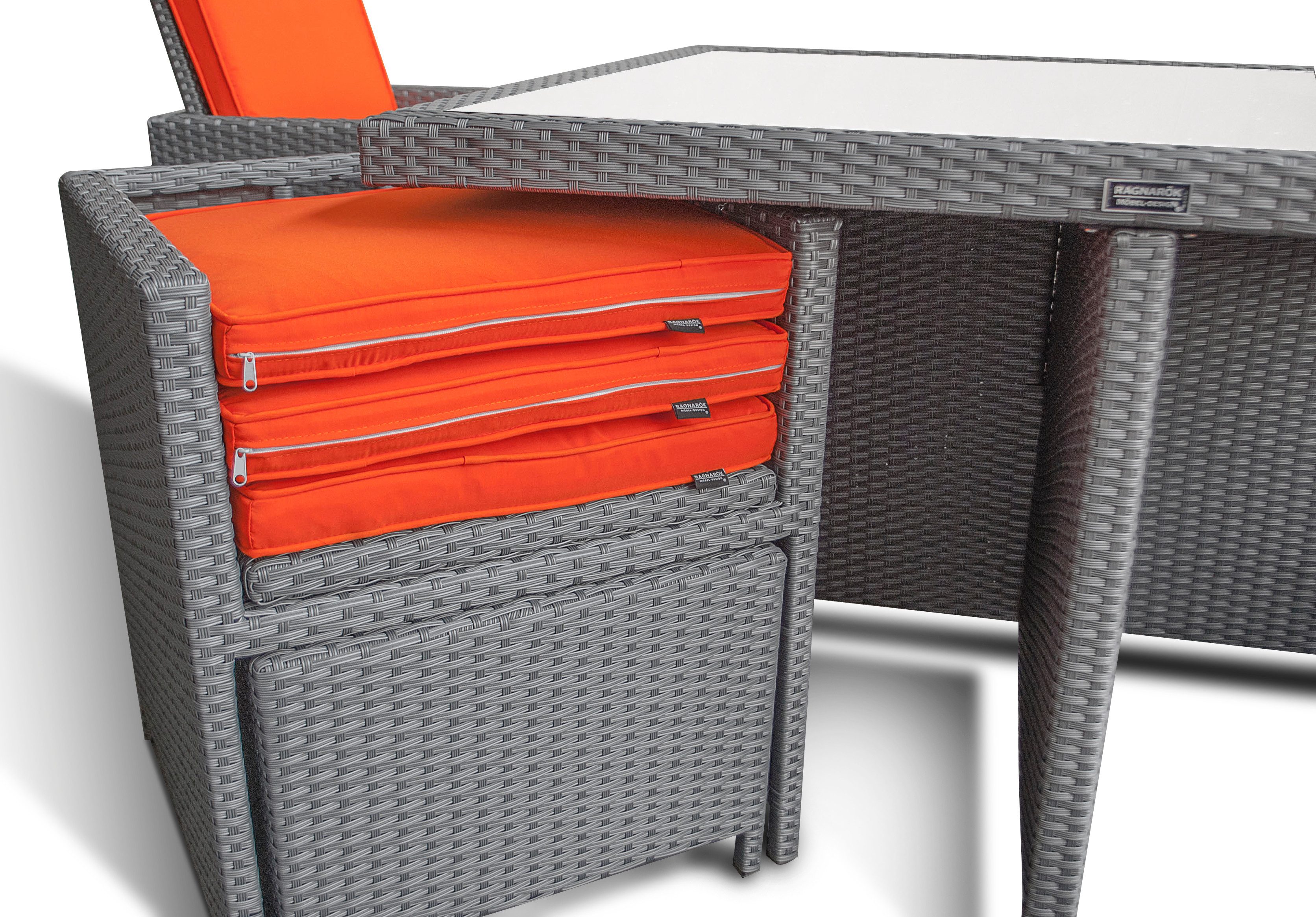 Ragnarök Möbel-Design Garten-Essgruppe Esstisch Set Heimdall 4+4, (Set, Polyrattan, Alu, Würfelsystem)