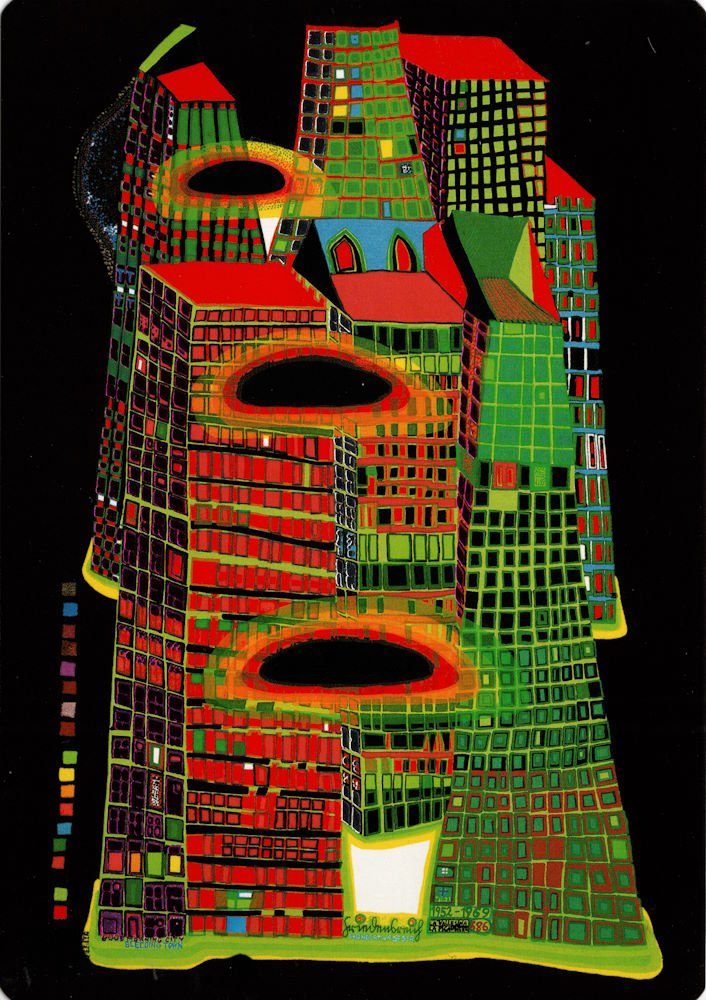 Postkarte Kunstkarte Hundertwasser "Good Morning City"
