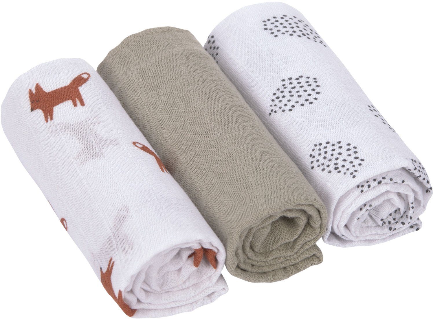LÄSSIG Stoffwindeln Little Forest, Fuchs, Mulltuch Set M (Set, 3-St), PETA-approved vegan