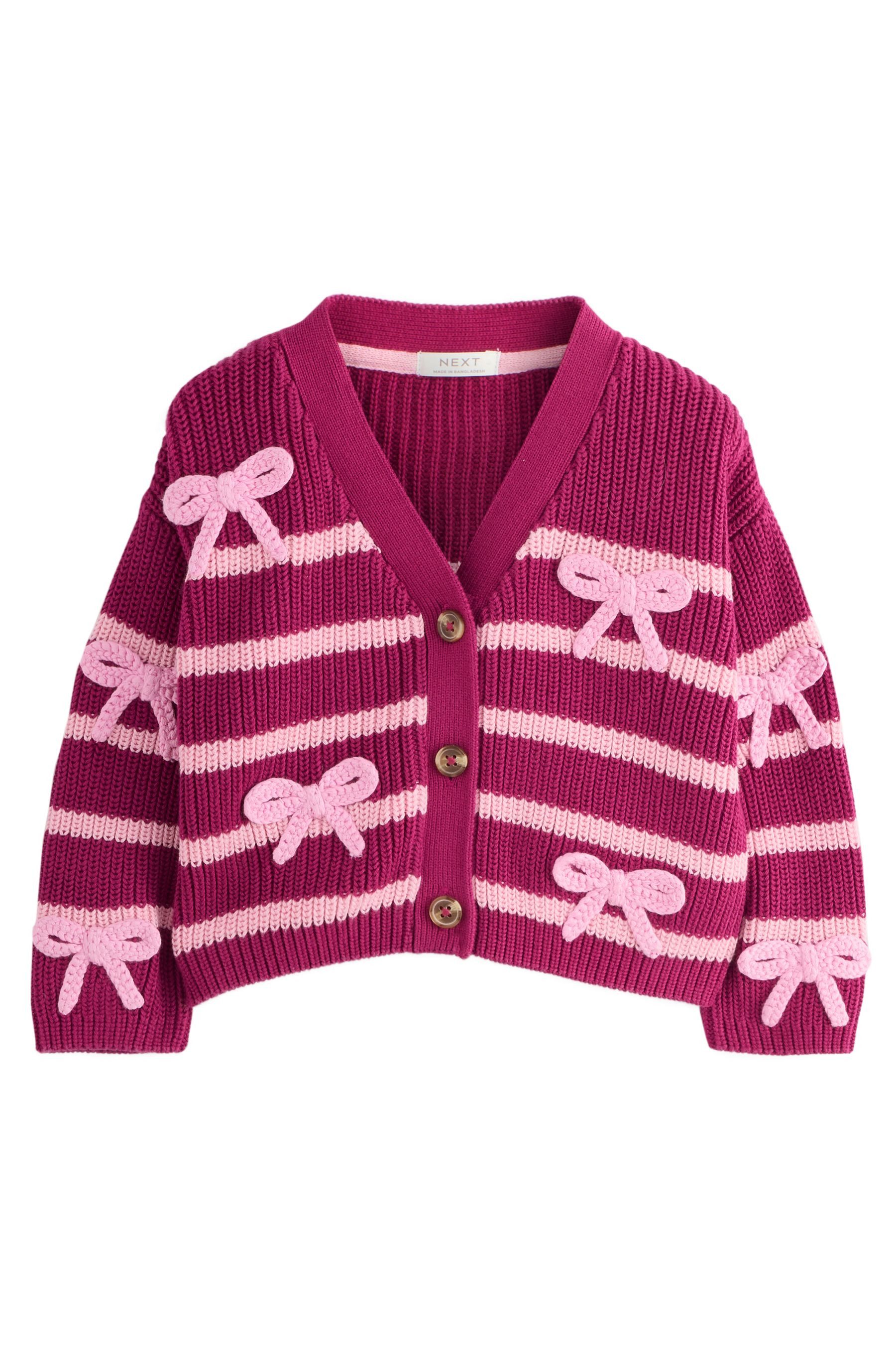 Next V-Ausschnitt-Pullover Gestreifte Strickjacke mit V-Ausschnitt + Schleife (1-tlg)