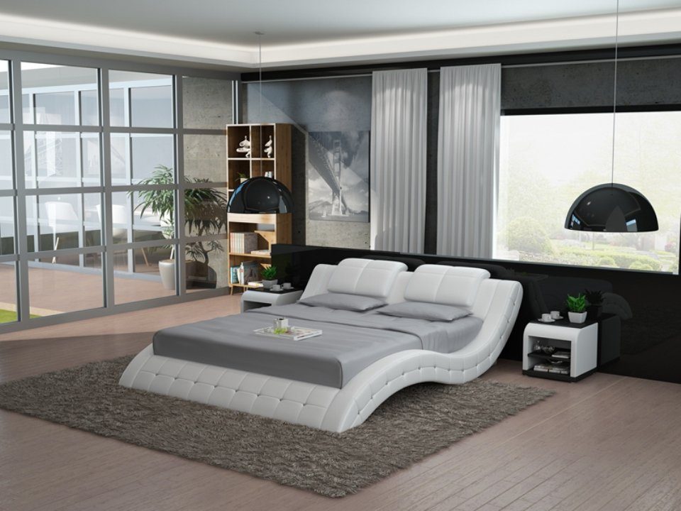 JVmoebel Bett Luxus Leder Bett Design Polster Betten Doppel Modernes Ehe 180/200 Weiß