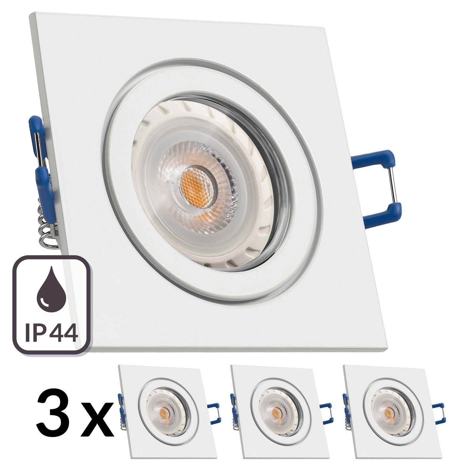 LEDANDO LED Einbaustrahler 3er IP44 L Weiß Markenstrahler Set Einbaustrahler von GU10 LED mit LED