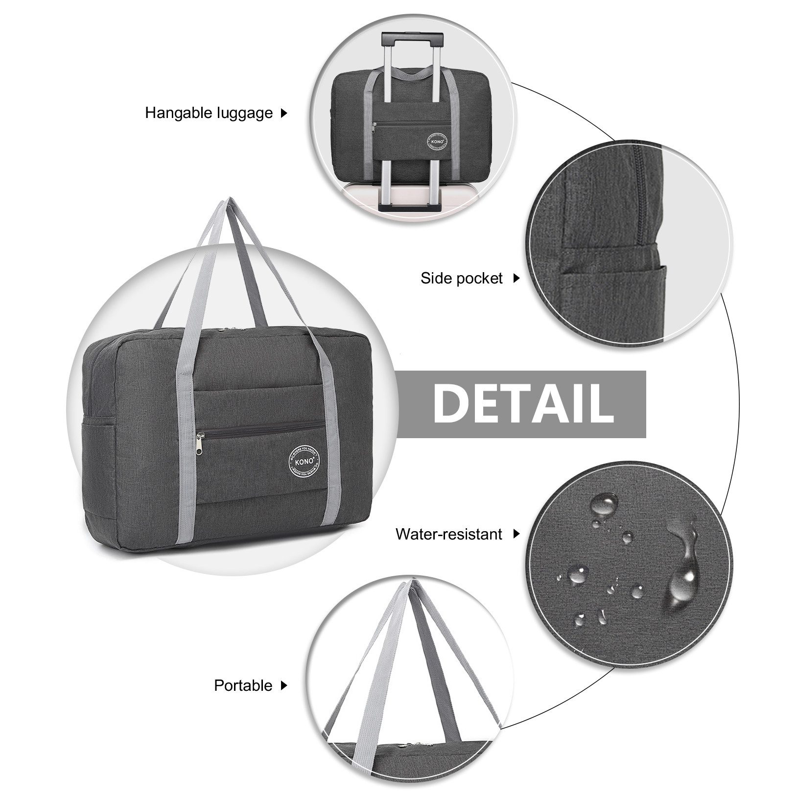 KONO Reisetasche Faltbare Wasserdichte Reisehandtasche – Für A4, 13,5“ Laptops & Reisen