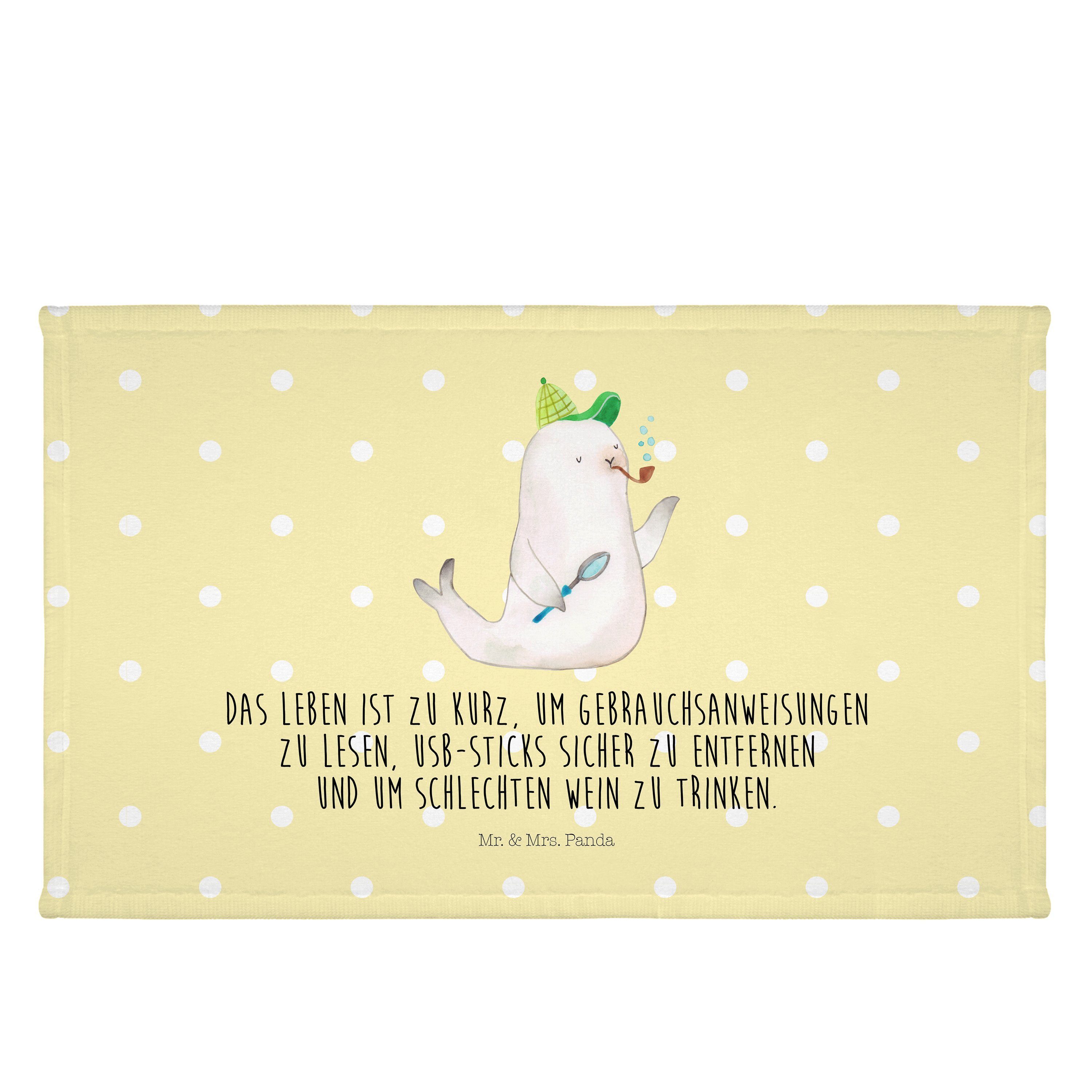 Mr. & Mrs. Panda Handtuch Robbe Sherlock - Gelb Pastell - Geschenk, Gute Laune, Kinder Handtuch, (1-St)