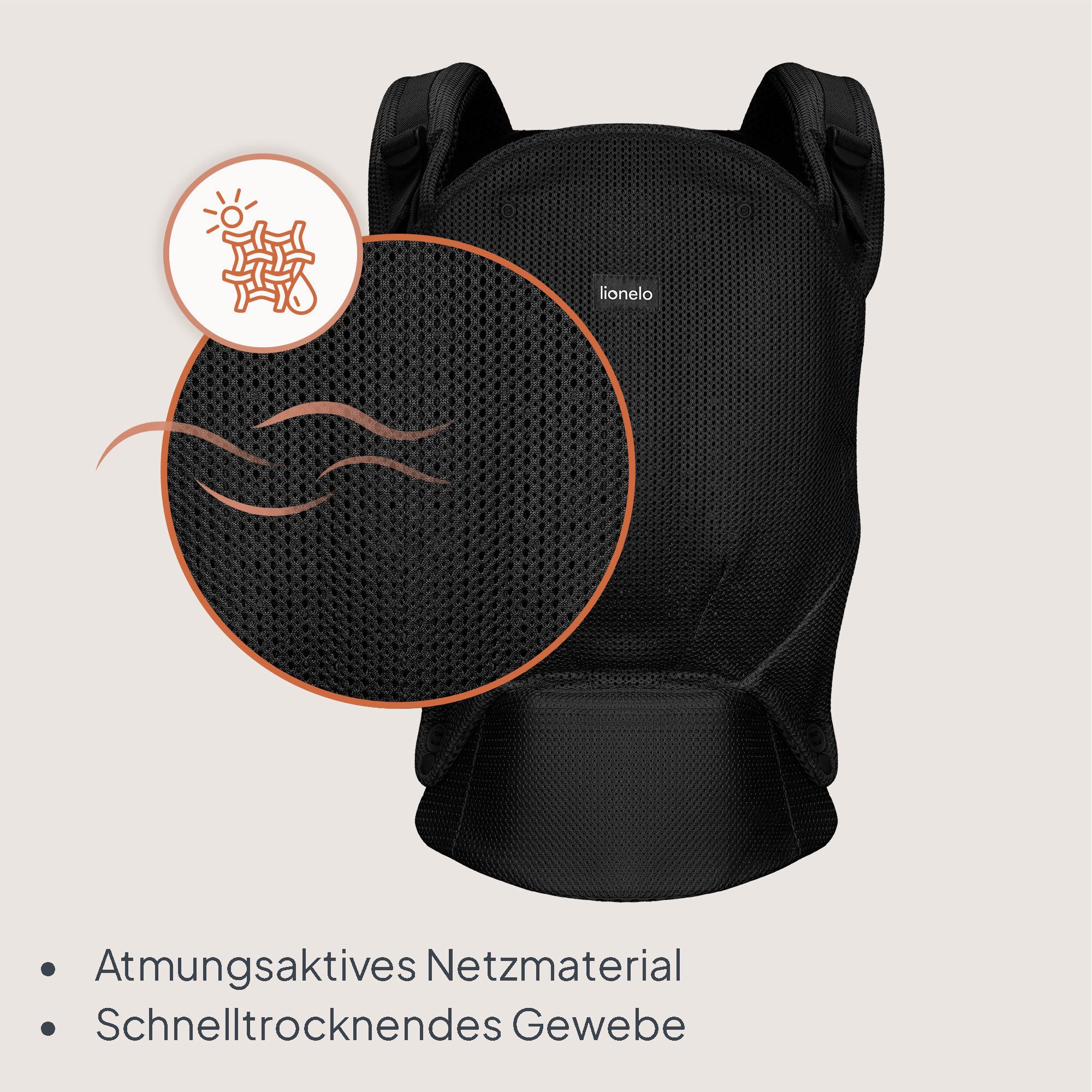 lionelo Babytrage MARGAREET AIR (Set, Babytrage mit Zubehör), 3 Positionen/Panelverstellung/Mesh/leicht/ab 4M/20kg – Bild 5 von 5