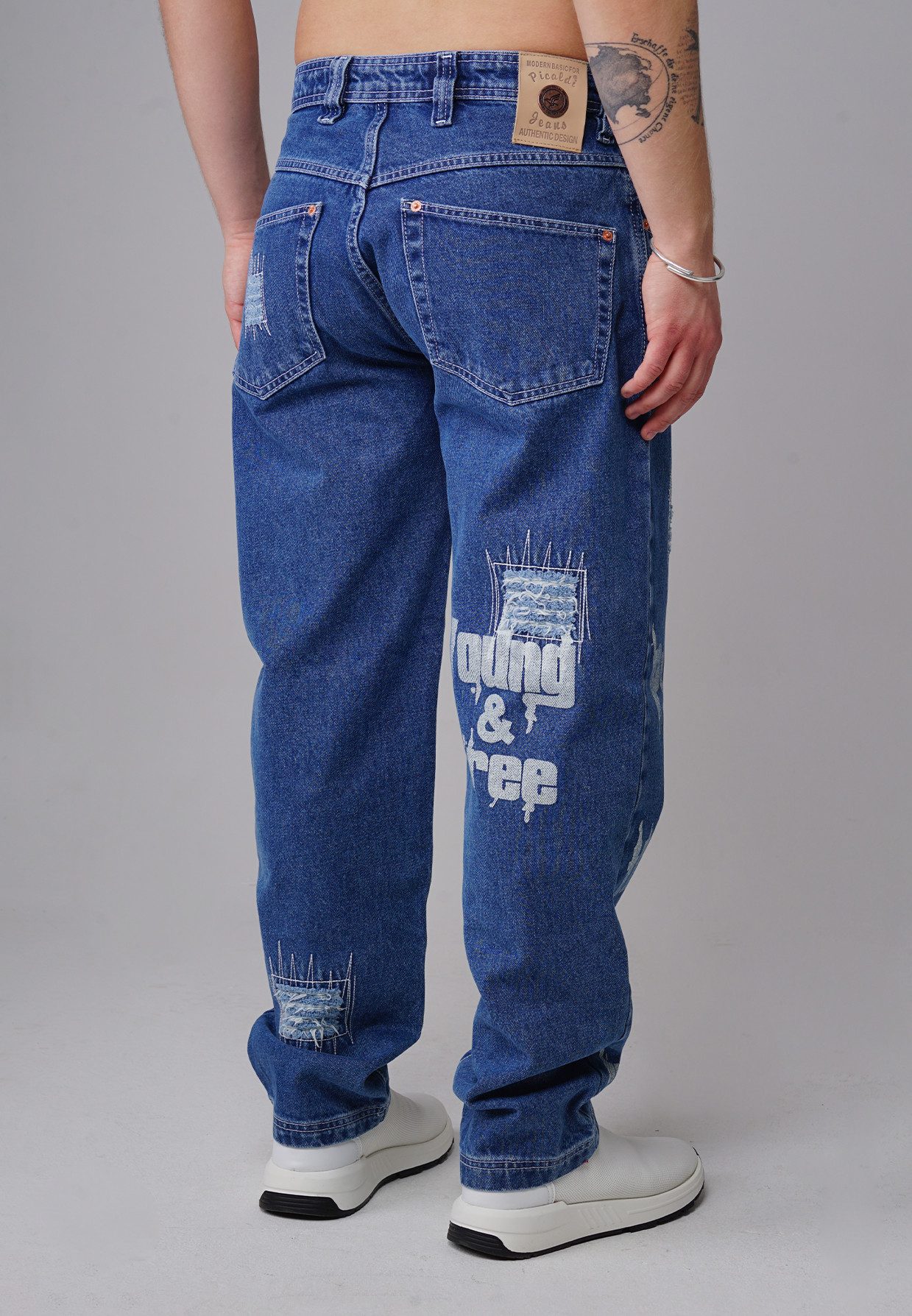 PICALDI Jeans 5-Pocket-Jeans Zicco 472 Pathica – Relaxed Tapered Fit Medium Blue (1-tlg) Grafische Denim-Optik