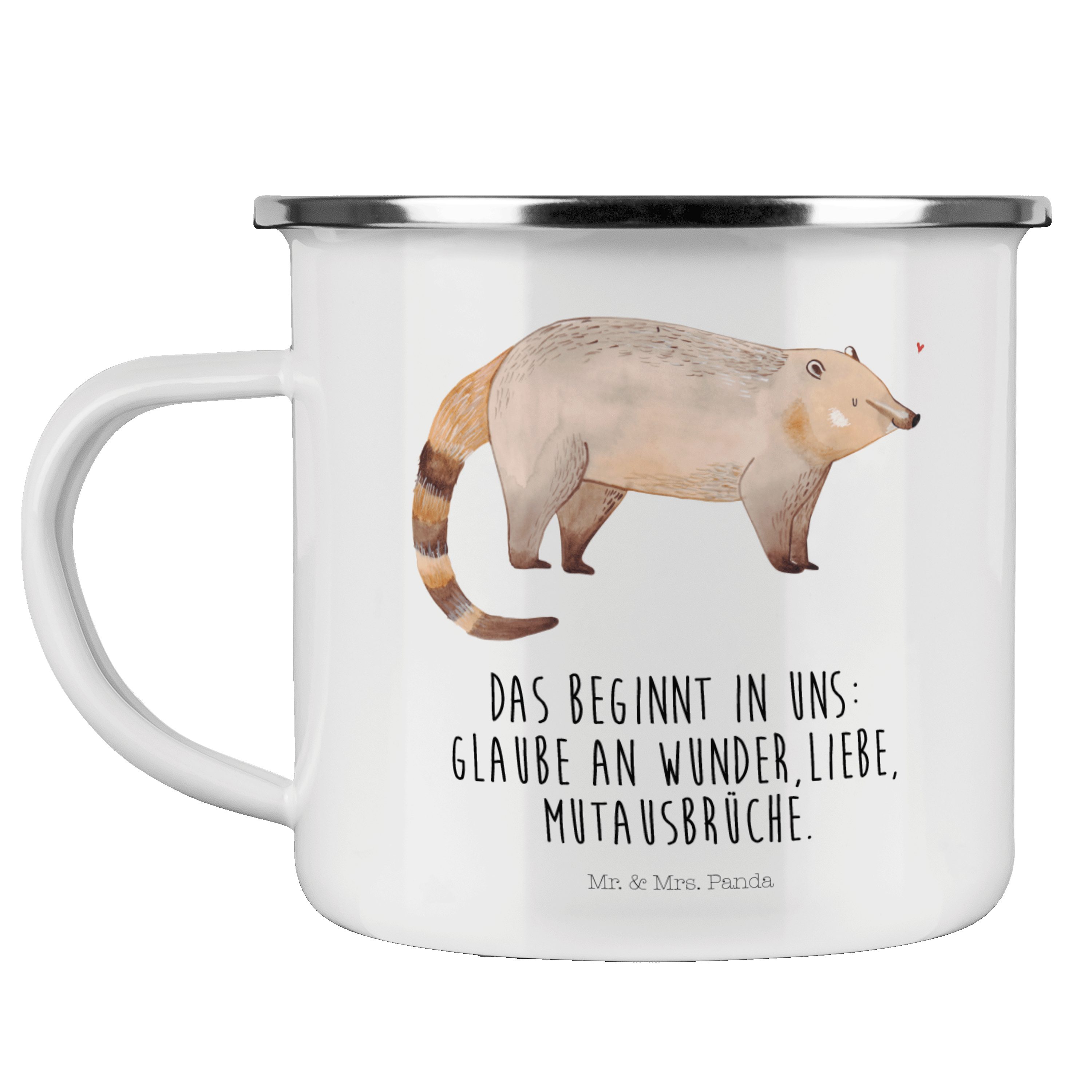 Outdoor Weiß Rüsselbär, Tasse, Emaille Mrs. Becher Geschenk, - Nasenbär - & Mr. Tie, Nasenbären, Panda