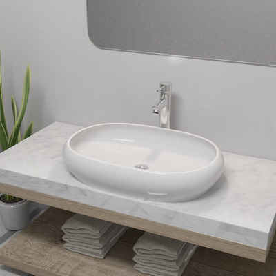vidaXL Waschbecken Bad-Waschbecken mit Mischbatterie Keramik Oval Weiß
