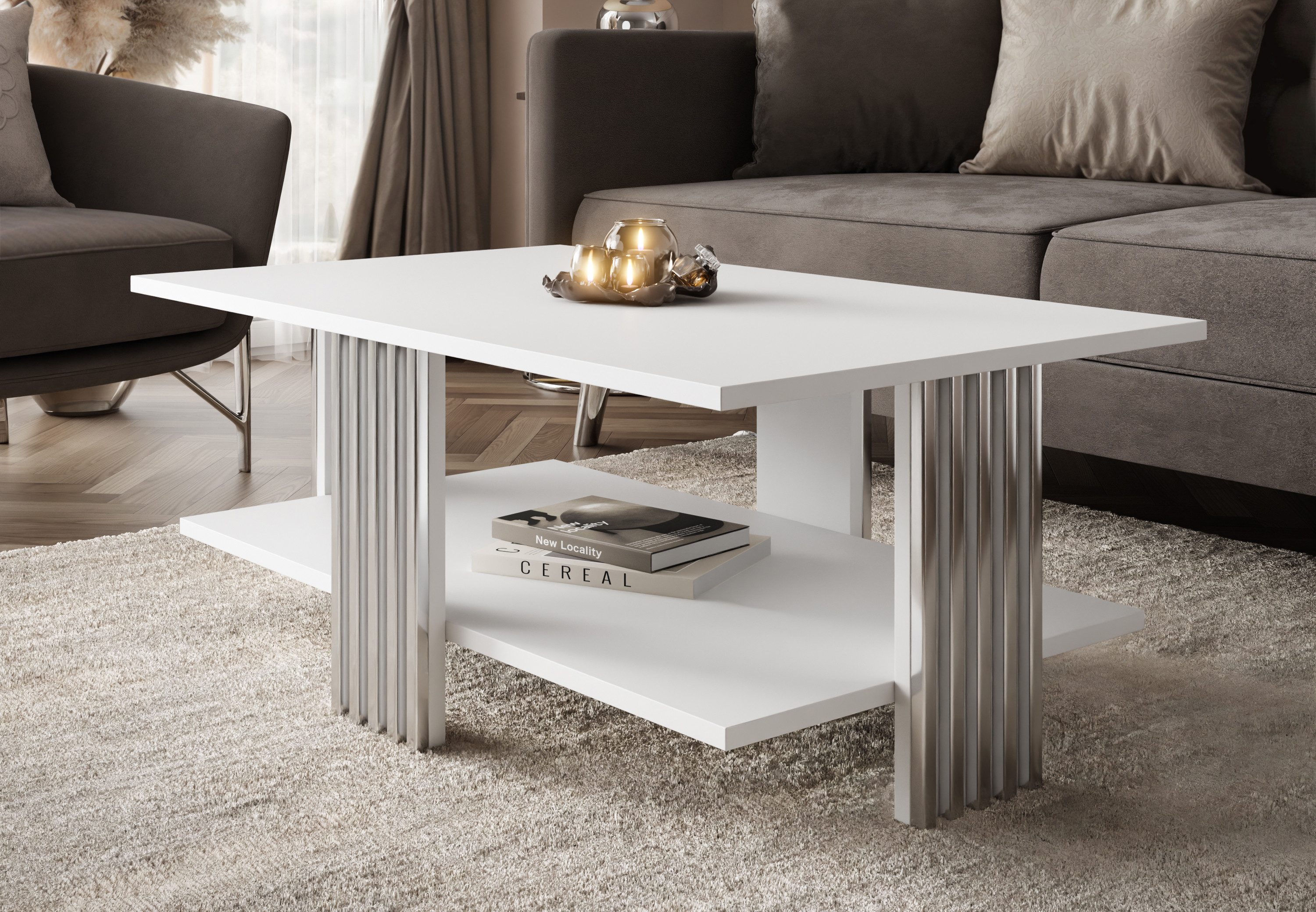Lookway Couchtisch SAPHIRA SILVER mit Ablage
