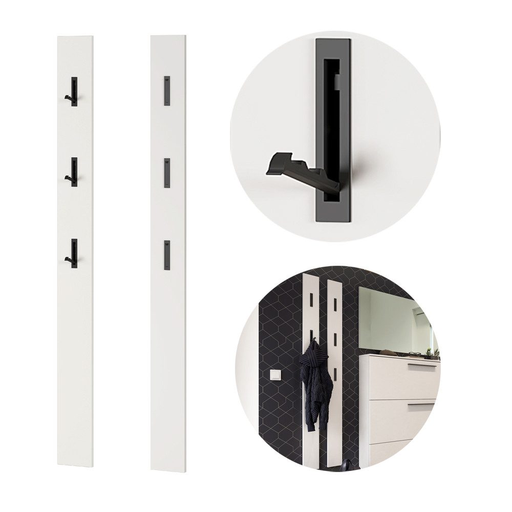 Lomadox Garderobenpaneel UTRERA-01, Schmales mit Klapphaken in Weiß, B/H/T: günstig online kaufen