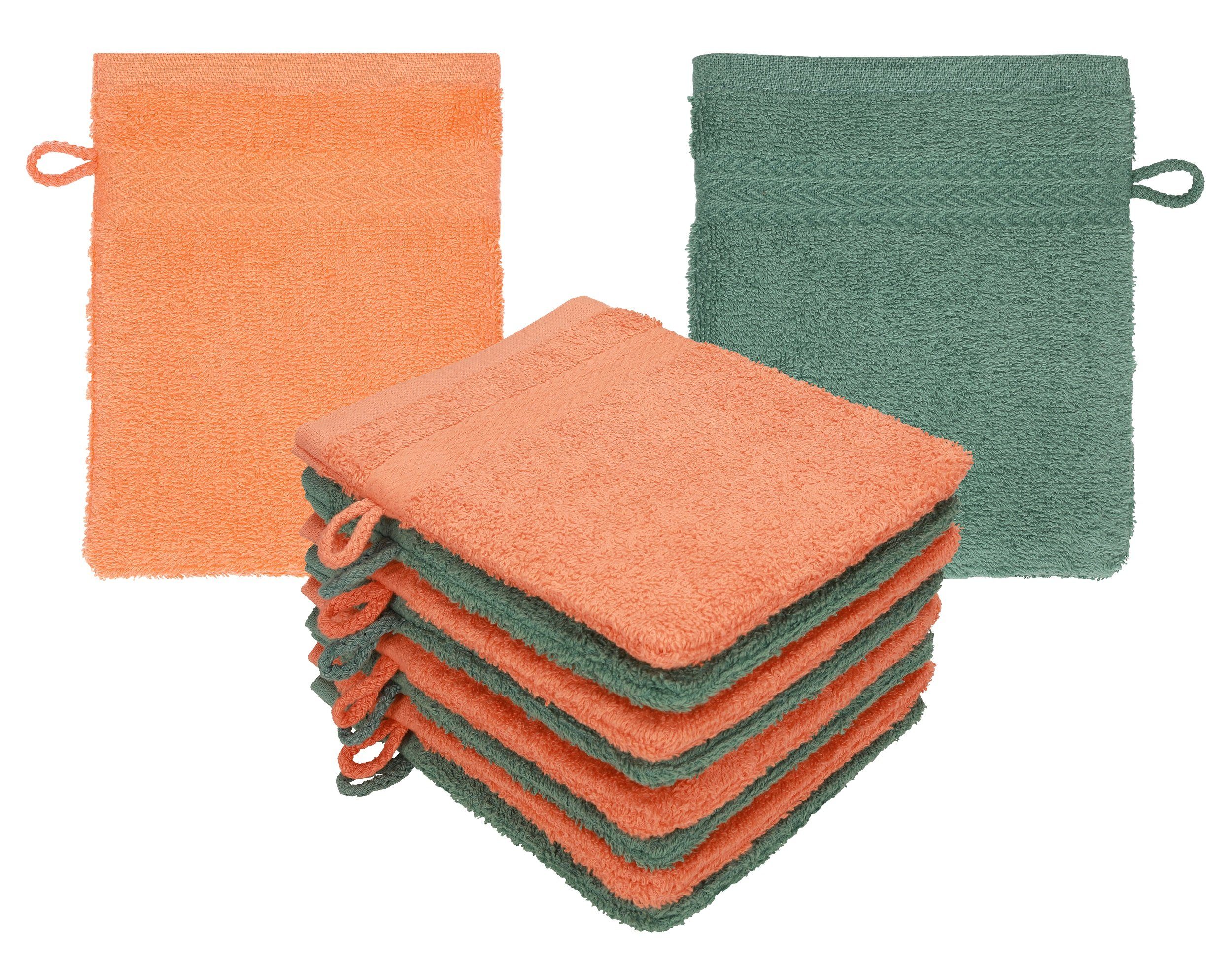 Set Baumwolle cm Waschhandschuh Farbe Waschlappen 10 Premium Waschhandschuhe - Stück tannengrün (10-tlg) Betz 16x21 100% blutorange