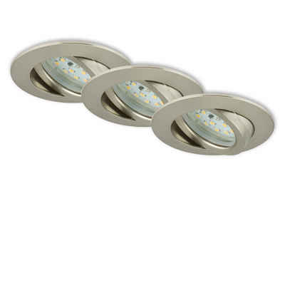 Briloner Leuchten LED Einbauleuchte 7209-032, schwenkbar, LED fest verbaut, Warmweiß, 3er Set, ultraflach, Warmweiß 3000K, matt-nickel, 4,8W-400 lm, 8,2 cm