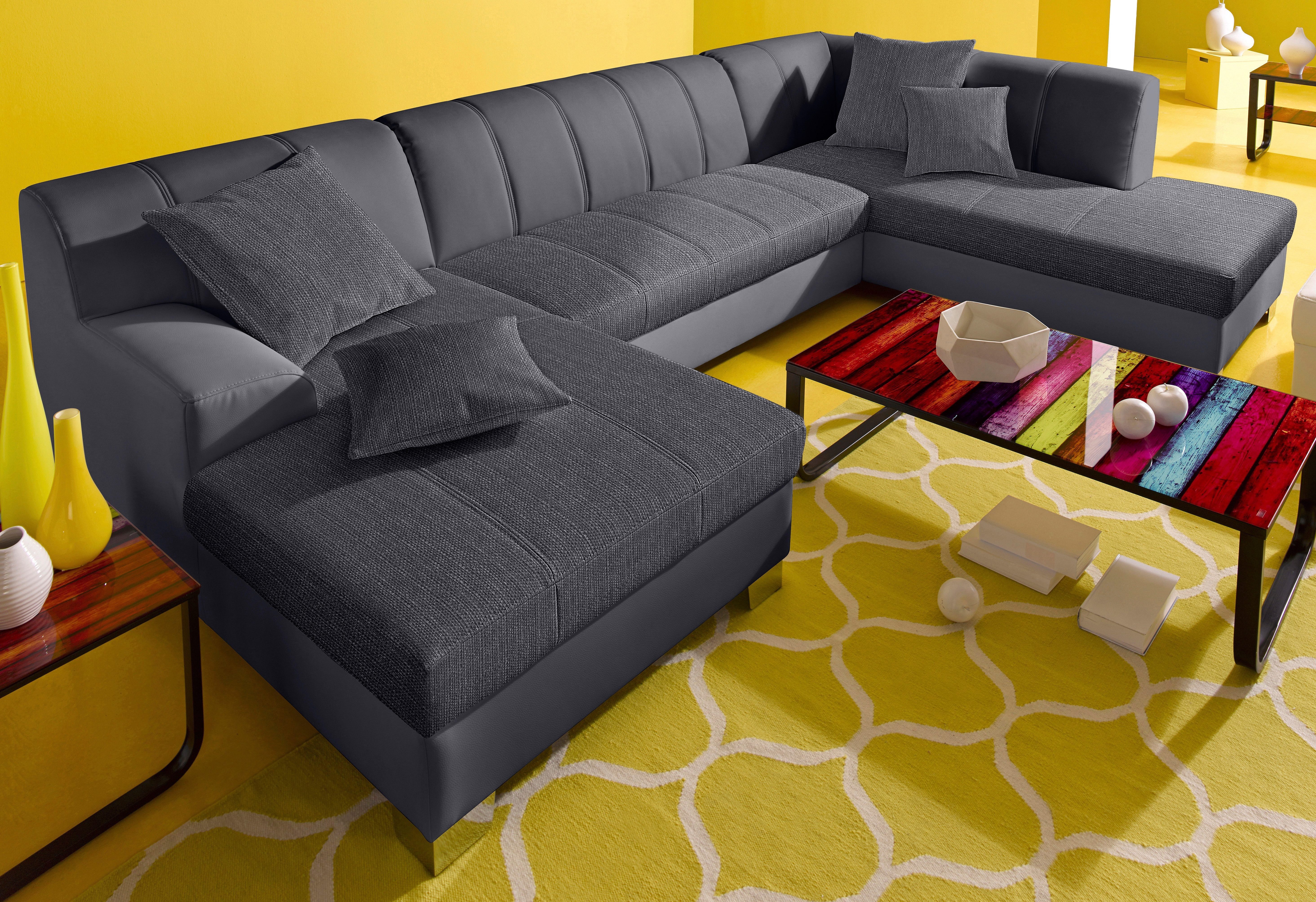 DOMO collection Wohnlandschaft Turah moderne Steppung, incl. Zierkissen, auch in Leder, wahlweise mit Bettfunktion, B/T/H: 297/82/75 cm, U-Form