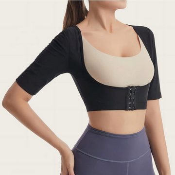 AUKUU Shaping-Body Sport Sport Damen Korsett bruststützend kurzärmelig Sport Yoga Kleidung geraffte Oberbekleidung schwarze Innen Silber Fitness