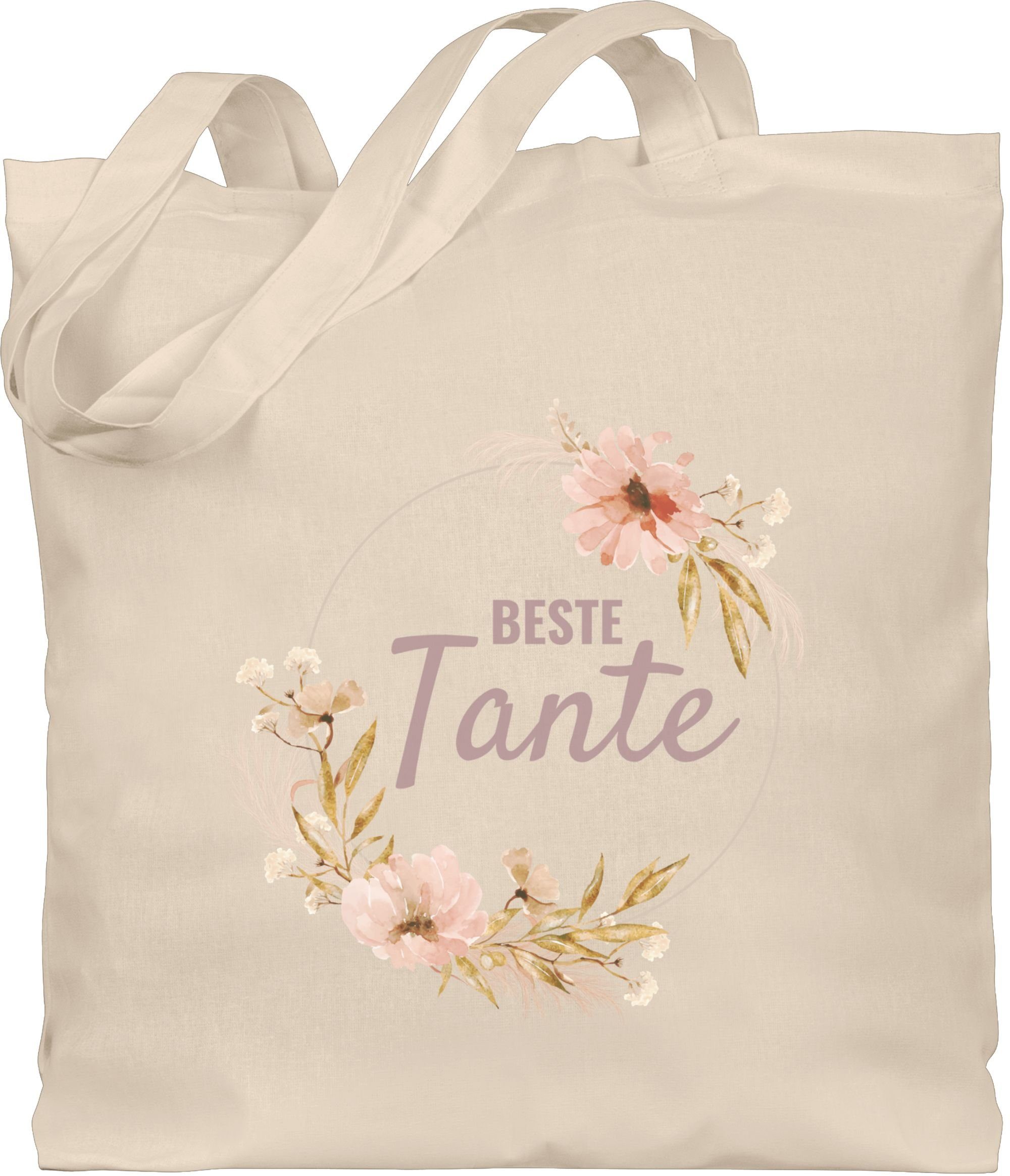 Shirtracer Umhängetasche Beste Tante Trockenblumenkranz Boho Aquarell, Schwester und Tante Geschenk 2 Naturweiß